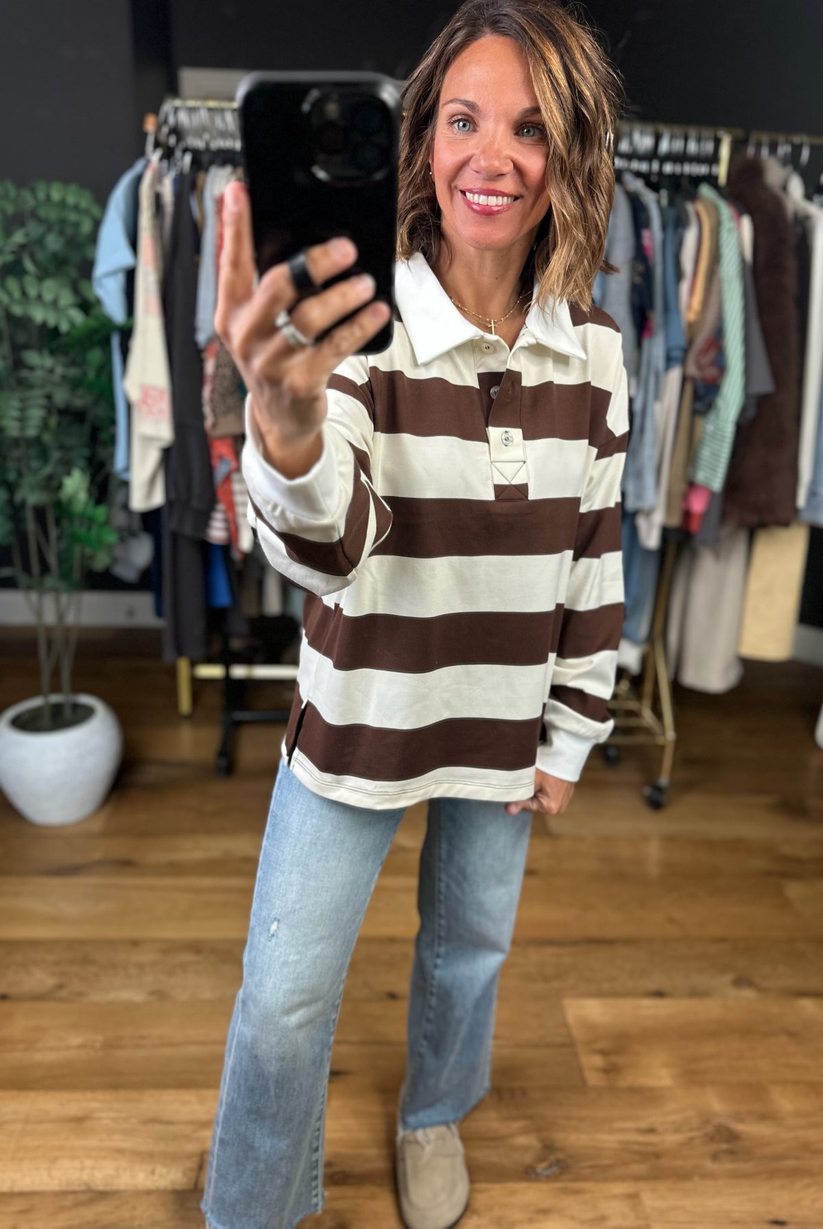 No Stopping Me Striped Collared Top-Long Sleeves-JOA-Anna Kaytes Boutique, Women's Fashion Boutique in Grinnell, Iowa