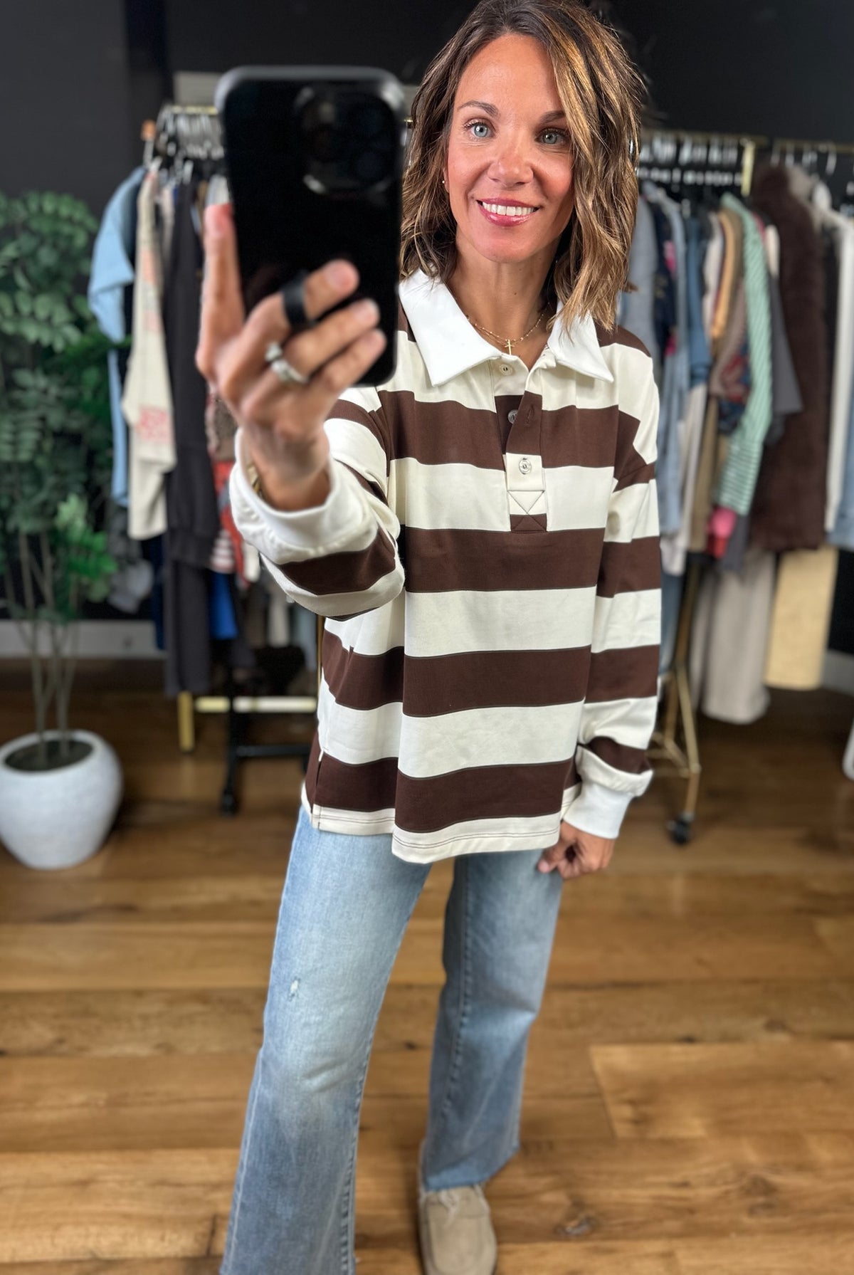 No Stopping Me Striped Collared Top-Long Sleeves-JOA-Anna Kaytes Boutique, Women's Fashion Boutique in Grinnell, Iowa