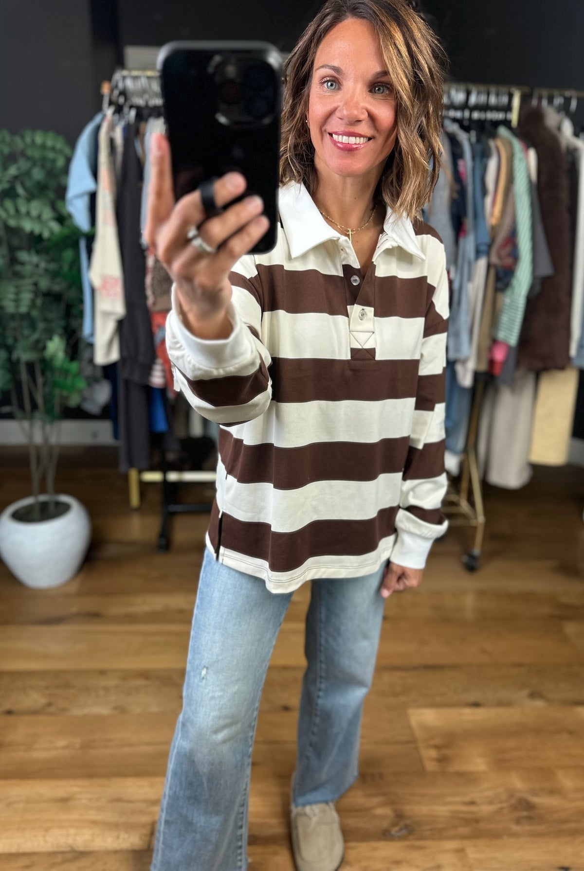 No Stopping Me Striped Collared Top-Long Sleeves-JOA-Anna Kaytes Boutique, Women's Fashion Boutique in Grinnell, Iowa