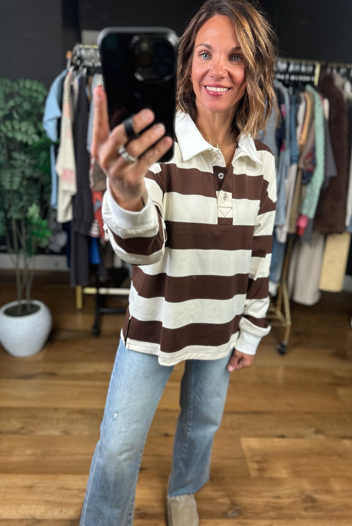 No Stopping Me Striped Collared Top-Long Sleeves-JOA-Anna Kaytes Boutique, Women's Fashion Boutique in Grinnell, Iowa