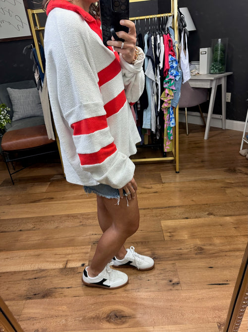 Letters of Love Oversized Pullover - Ash Grey/Red