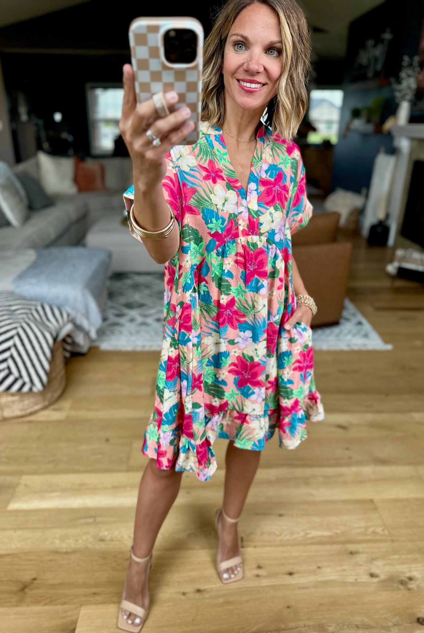 Life In Paradise Floral Pocket Dress - Blush-Easel-Anna Kaytes Boutique, Women's Fashion Boutique in Grinnell, Iowa