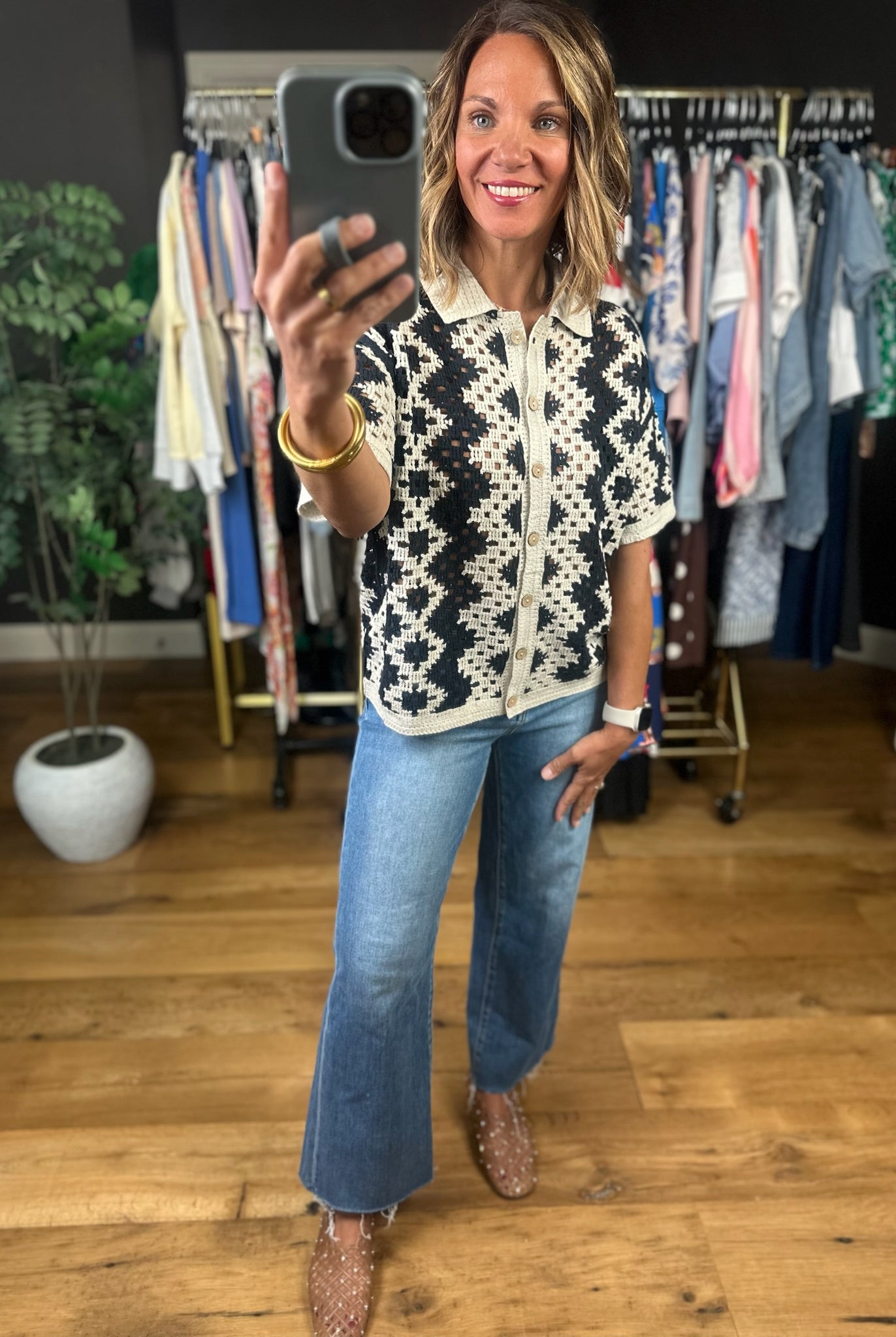 Make You Miss Me Crochet Button-Down Top-Short Sleeves-Doe & Rae-Anna Kaytes Boutique, Women's Fashion Boutique in Grinnell, Iowa