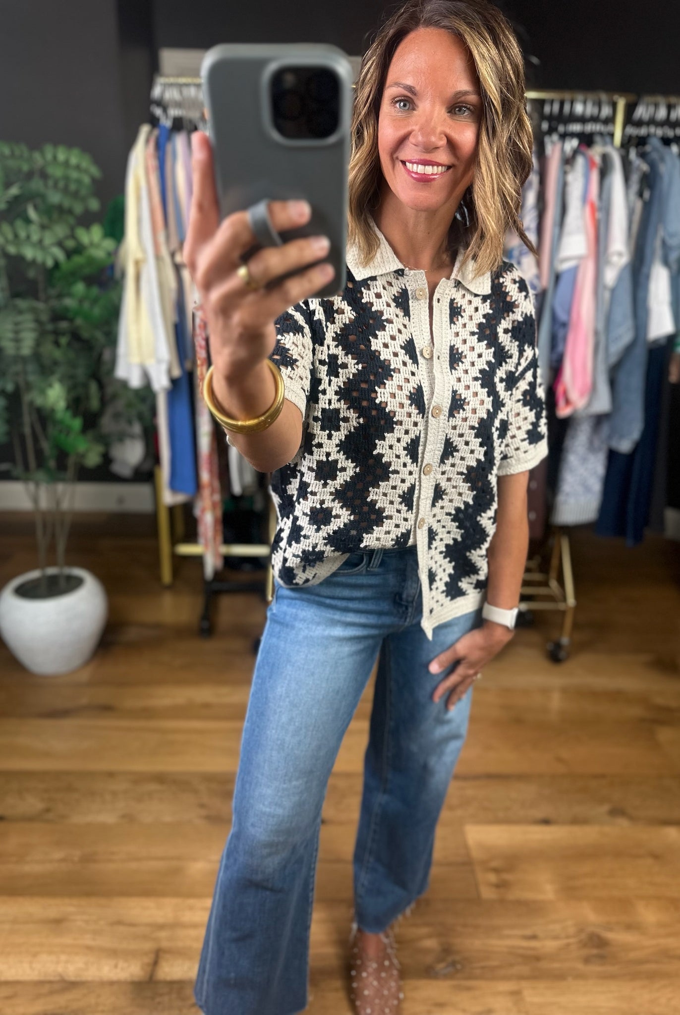 Make You Miss Me Crochet Button-Down Top-Short Sleeves-Doe & Rae-Anna Kaytes Boutique, Women's Fashion Boutique in Grinnell, Iowa