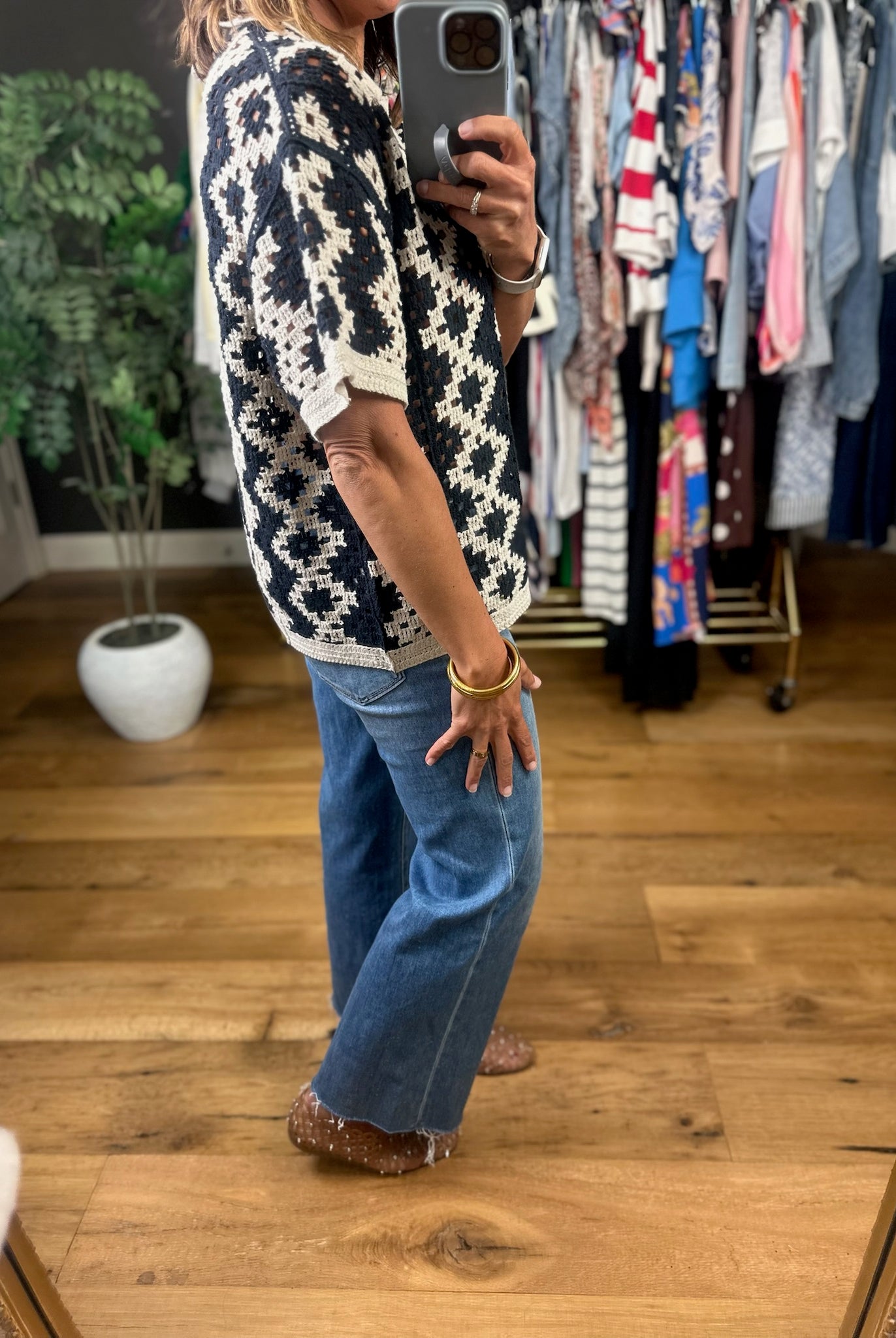 Make You Miss Me Crochet Button-Down Top-Short Sleeves-Doe & Rae-Anna Kaytes Boutique, Women's Fashion Boutique in Grinnell, Iowa