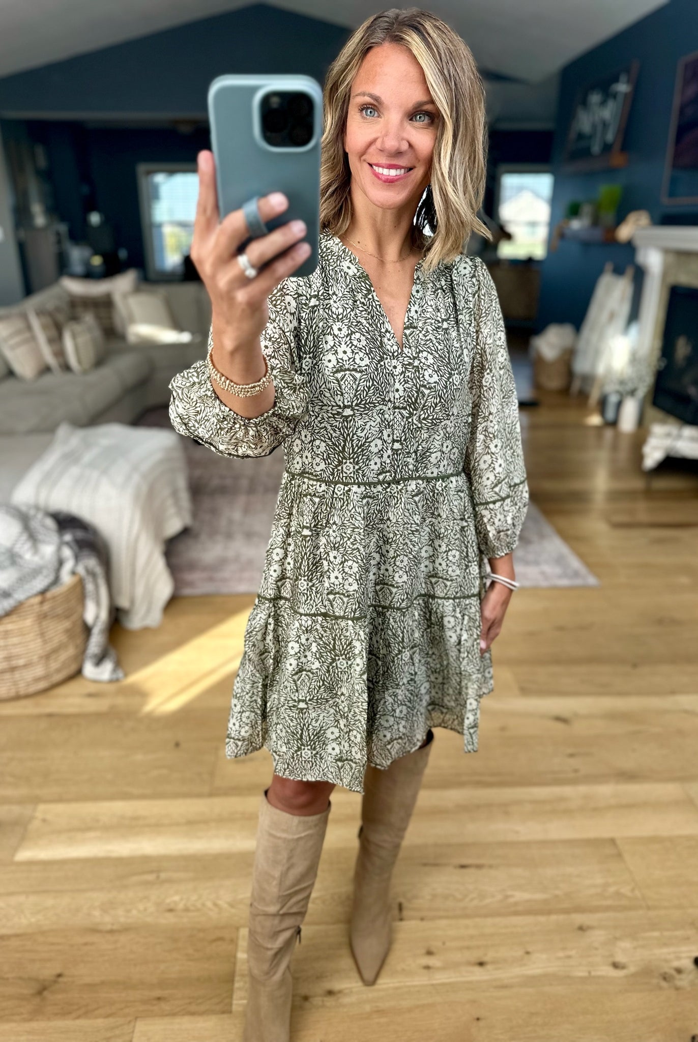 Trusting Fall Floral Dress-Skies Are Blue-Anna Kaytes Boutique, Women's Fashion Boutique in Grinnell, Iowa