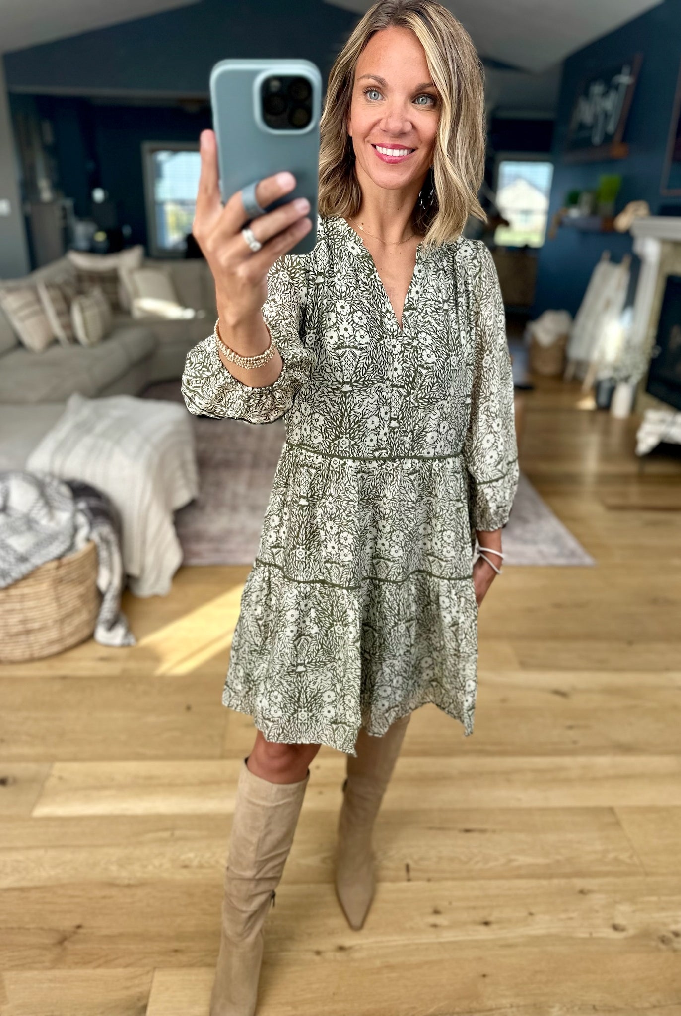 Trusting Fall Floral Dress-Skies Are Blue-Anna Kaytes Boutique, Women's Fashion Boutique in Grinnell, Iowa