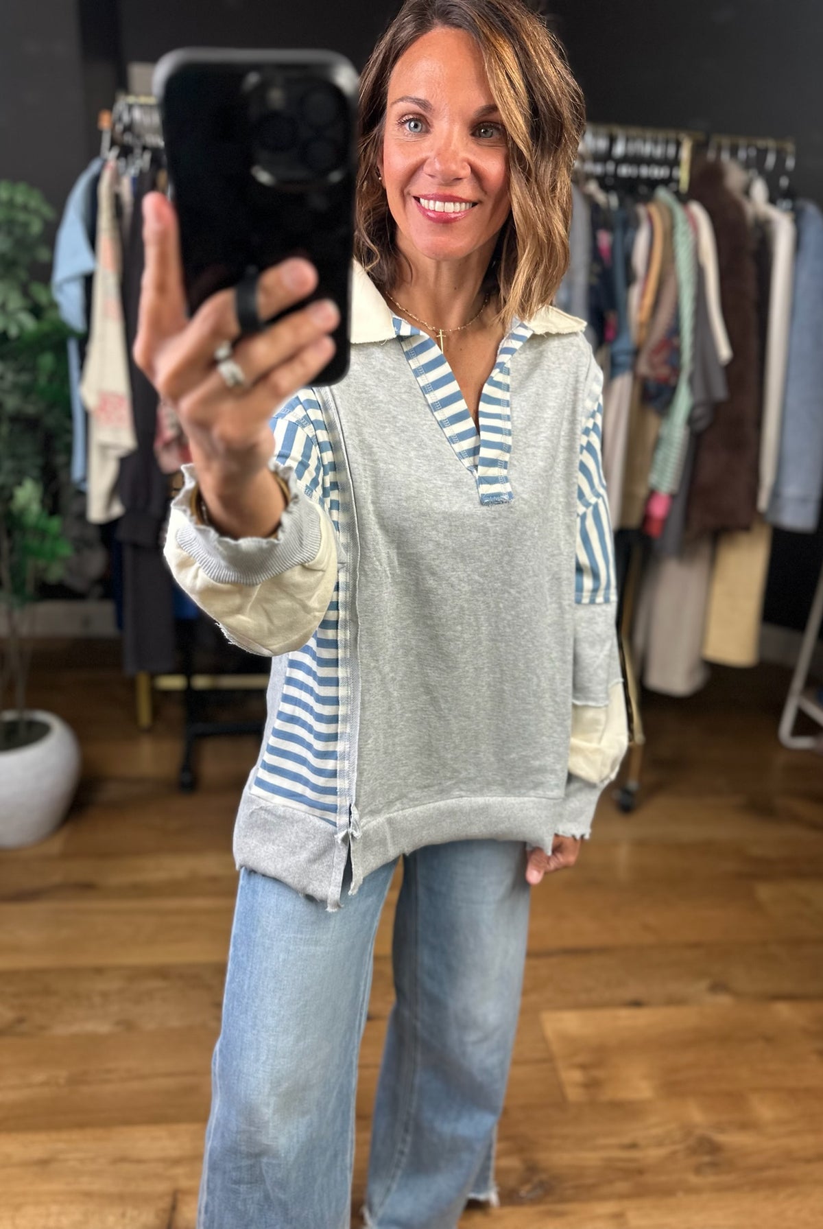 Better Direction Stripe-Detail Pullover-Sweaters-Very J-Anna Kaytes Boutique, Women's Fashion Boutique in Grinnell, Iowa
