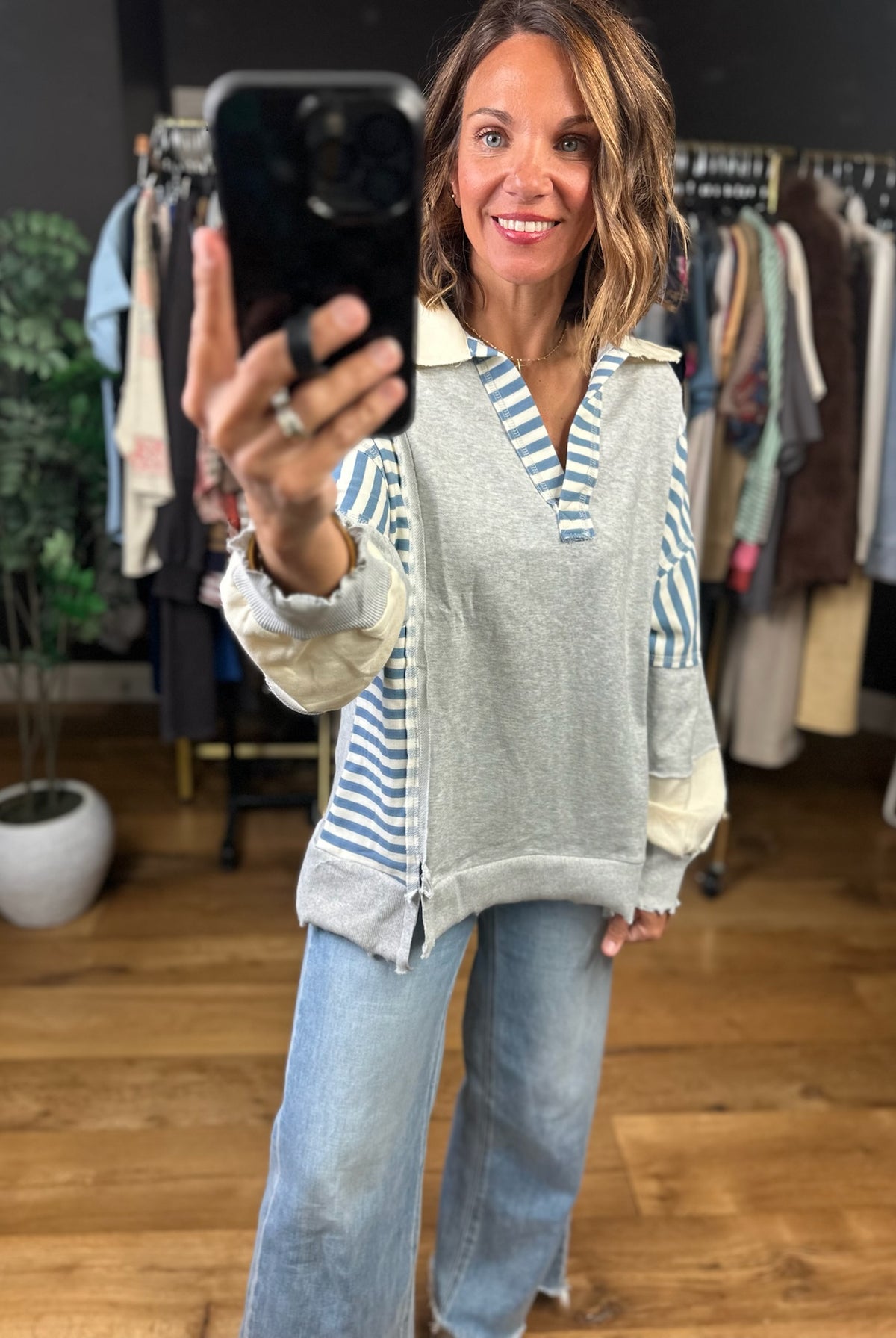 Better Direction Stripe-Detail Pullover-Sweaters-Very J-Anna Kaytes Boutique, Women's Fashion Boutique in Grinnell, Iowa
