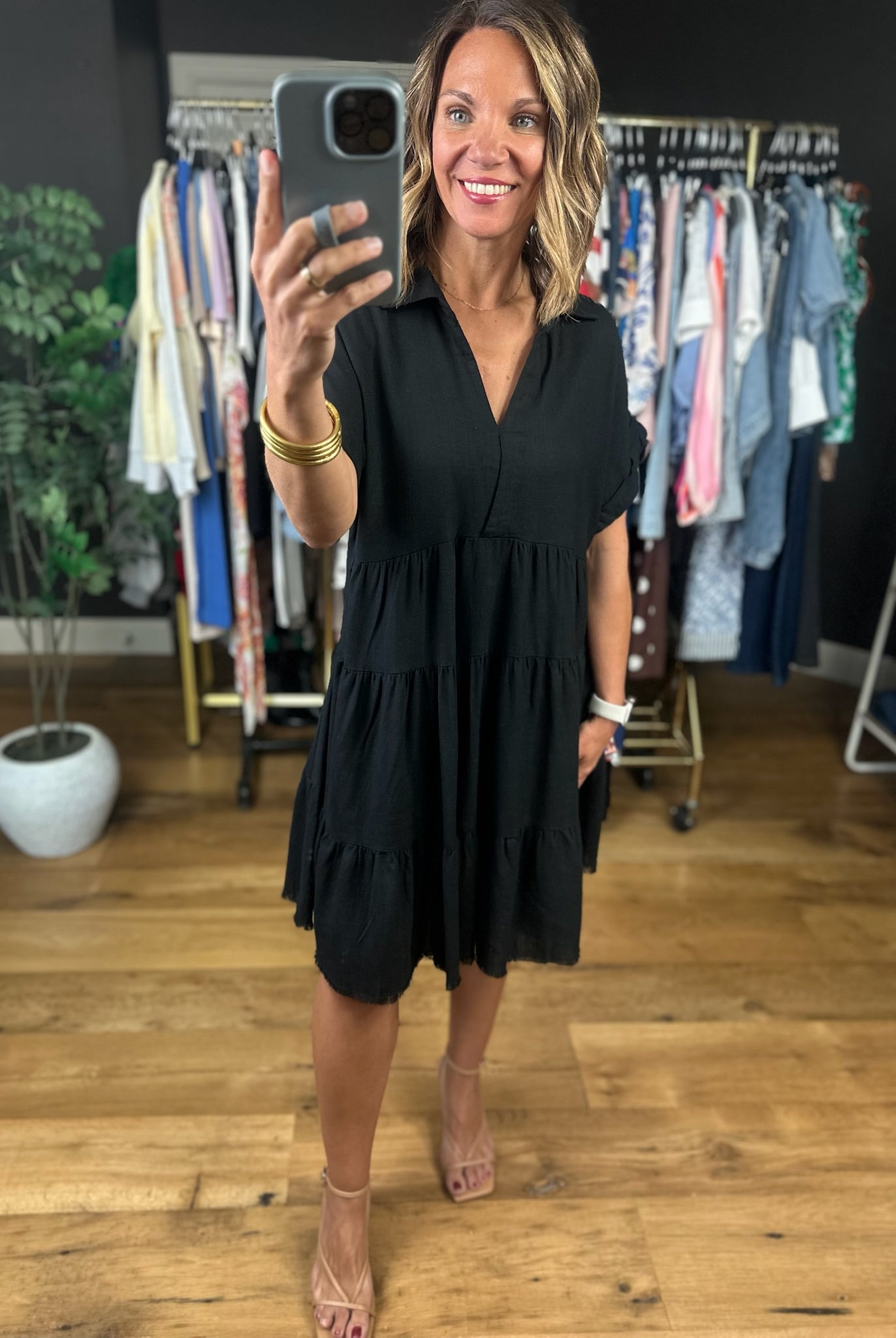 On My Mind Raw-Hem Tiered Dress-Dresses-Umgee-Anna Kaytes Boutique, Women's Fashion Boutique in Grinnell, Iowa