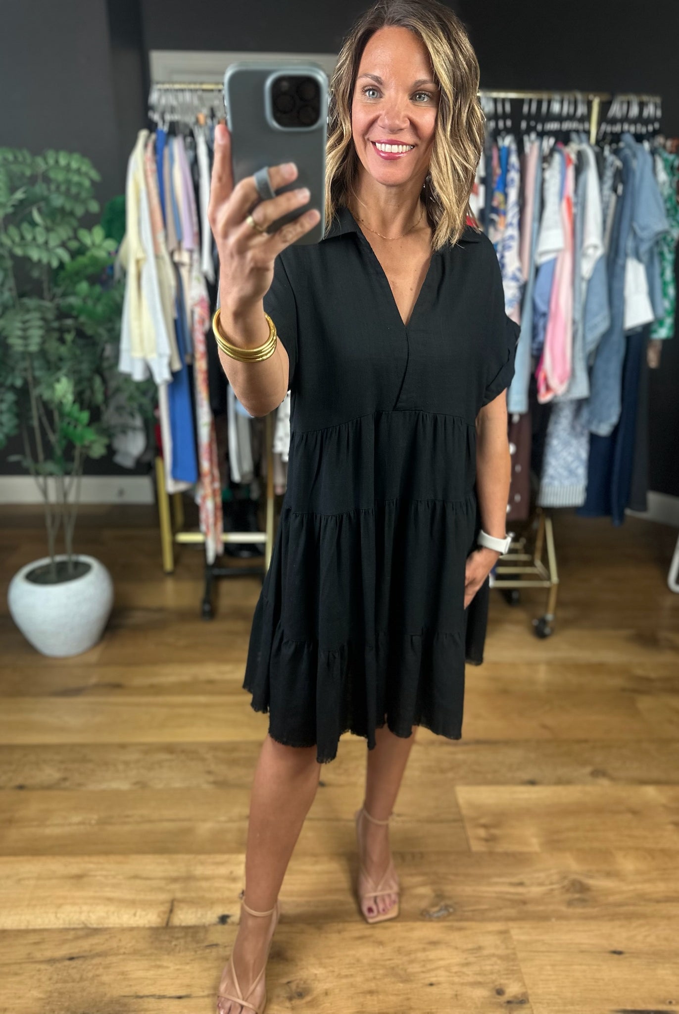 On My Mind Raw-Hem Tiered Dress-Dresses-Umgee-Anna Kaytes Boutique, Women's Fashion Boutique in Grinnell, Iowa