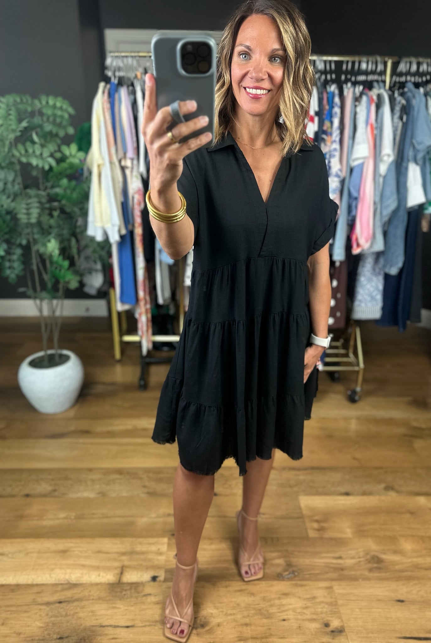 On My Mind Raw-Hem Tiered Dress-Dresses-Umgee-Anna Kaytes Boutique, Women's Fashion Boutique in Grinnell, Iowa