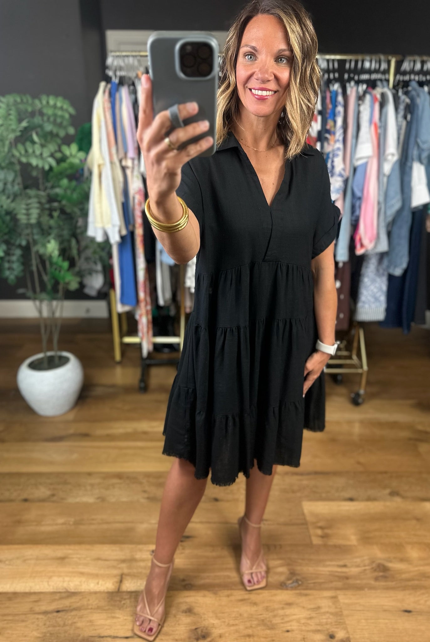 On My Mind Raw-Hem Tiered Dress-Dresses-Umgee-Anna Kaytes Boutique, Women's Fashion Boutique in Grinnell, Iowa