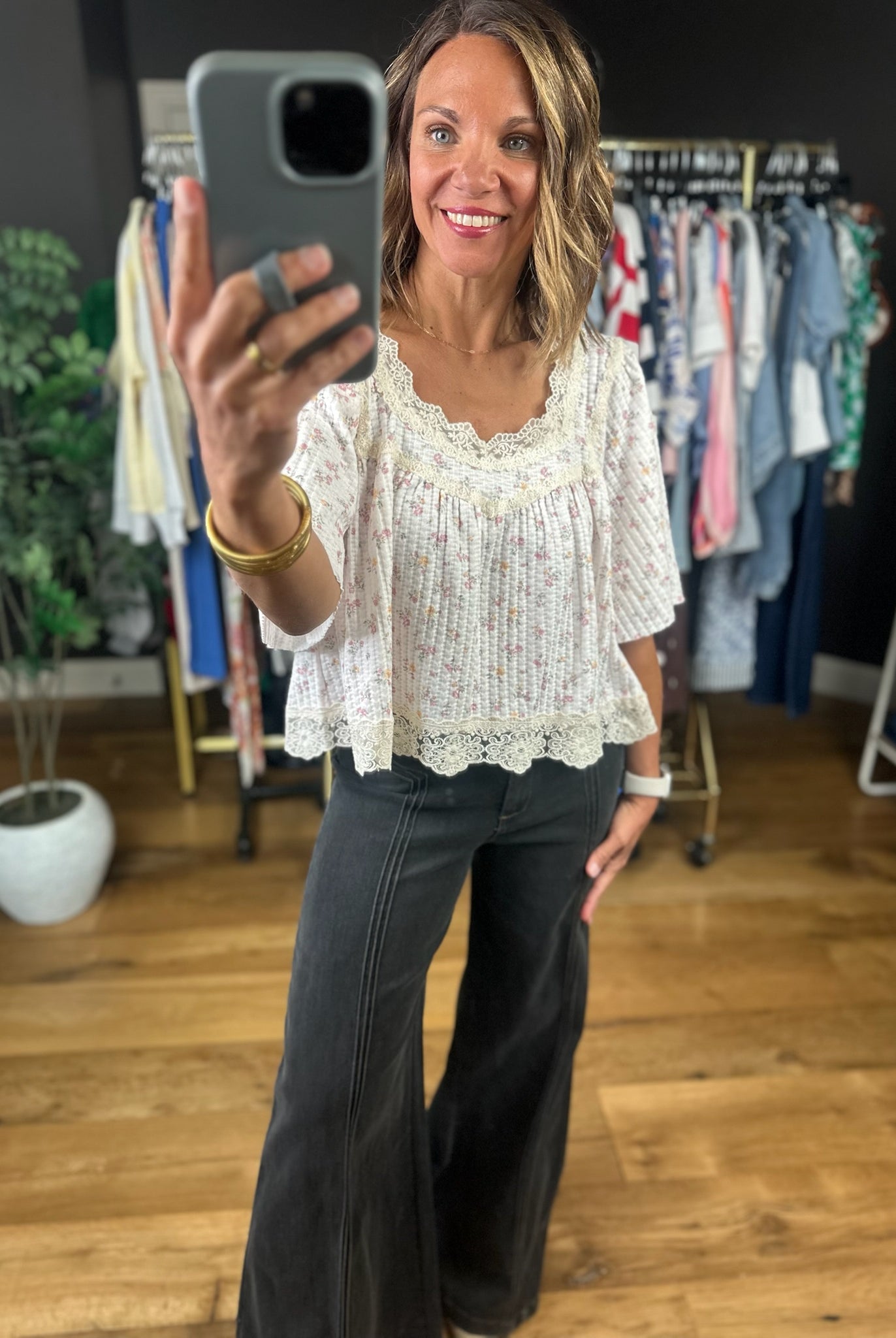 She's So Smitten Lace-Detail Top-Short Sleeves-POL-Anna Kaytes Boutique, Women's Fashion Boutique in Grinnell, Iowa
