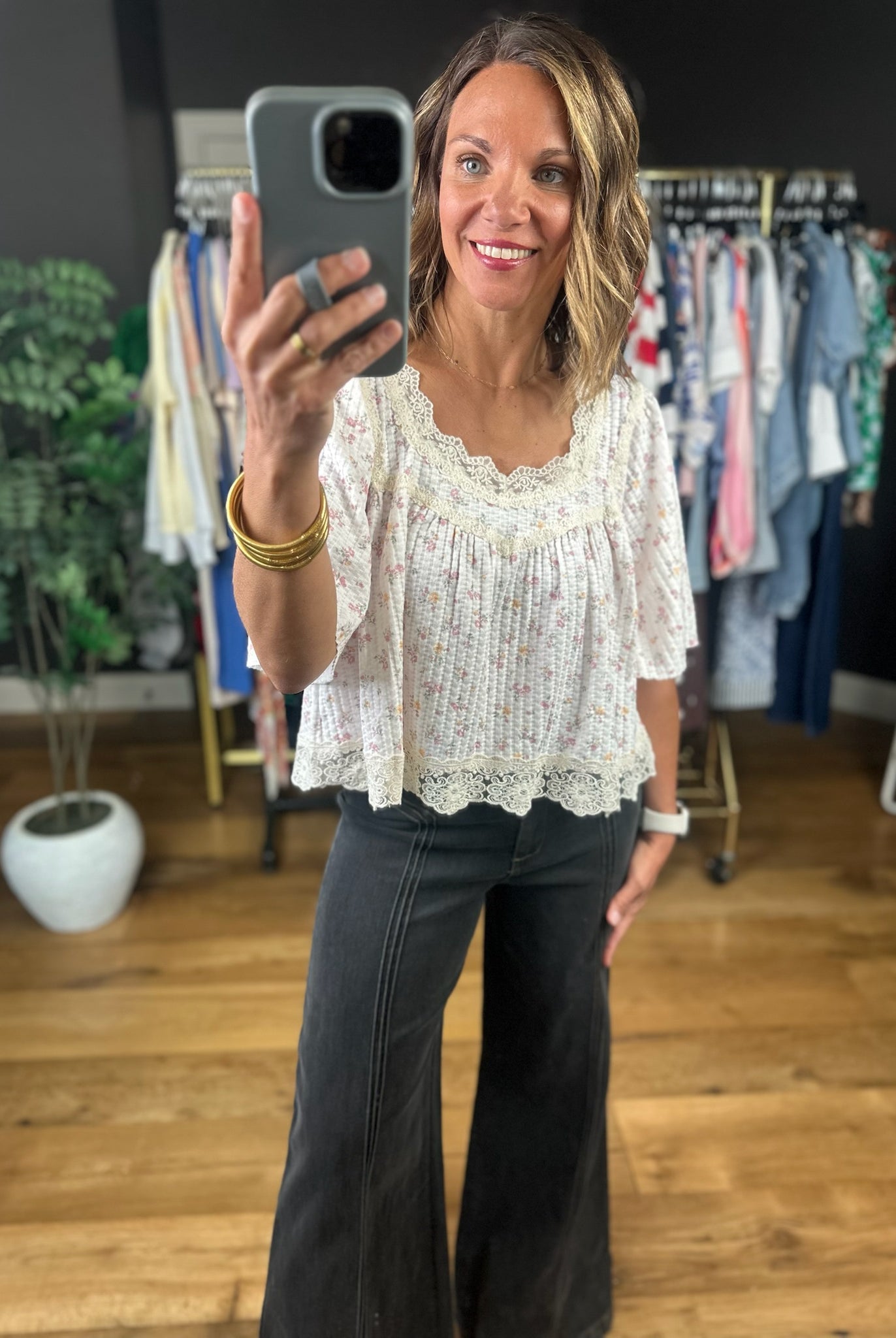 She's So Smitten Lace-Detail Top-Short Sleeves-POL-Anna Kaytes Boutique, Women's Fashion Boutique in Grinnell, Iowa