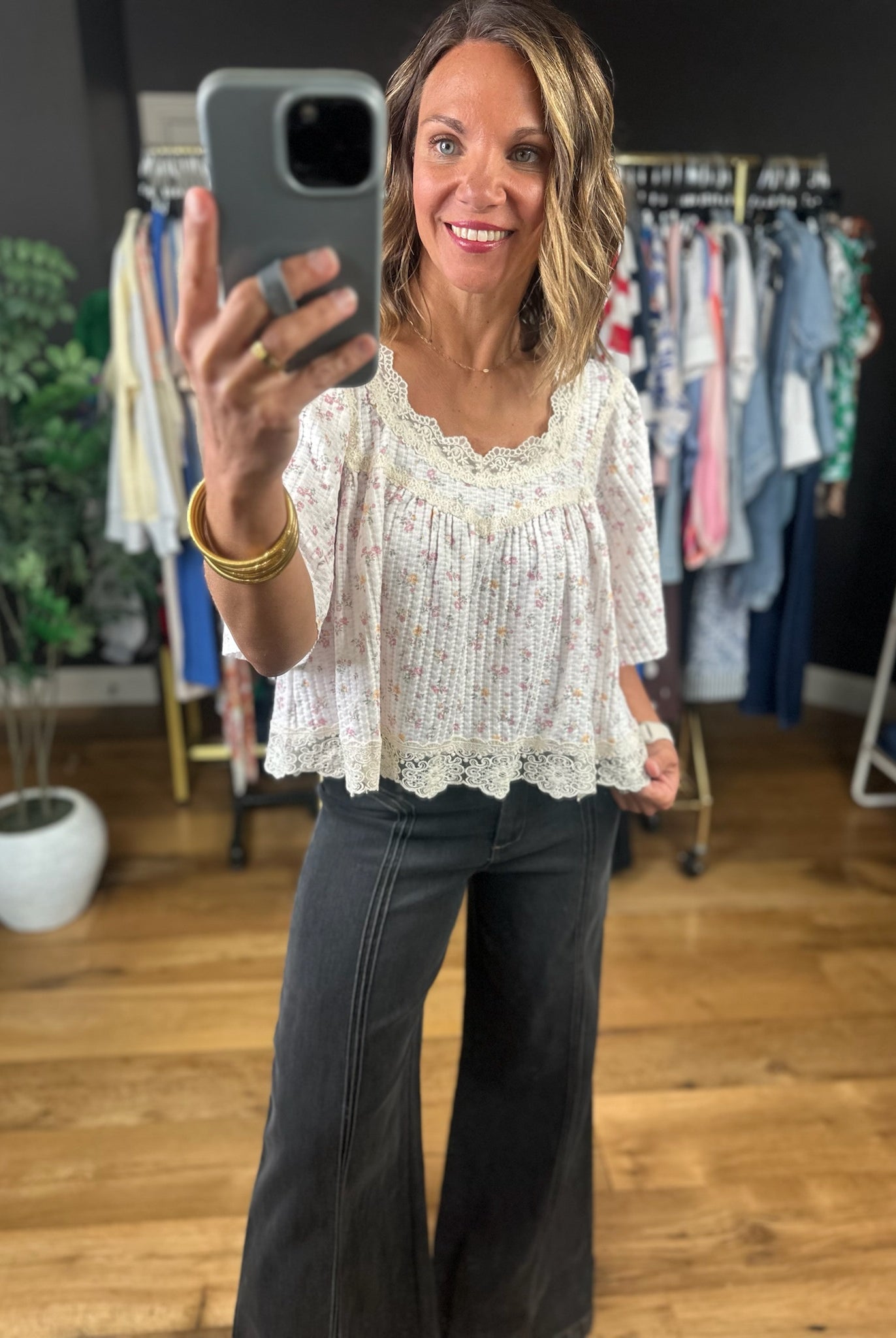 She's So Smitten Lace-Detail Top-Short Sleeves-POL-Anna Kaytes Boutique, Women's Fashion Boutique in Grinnell, Iowa