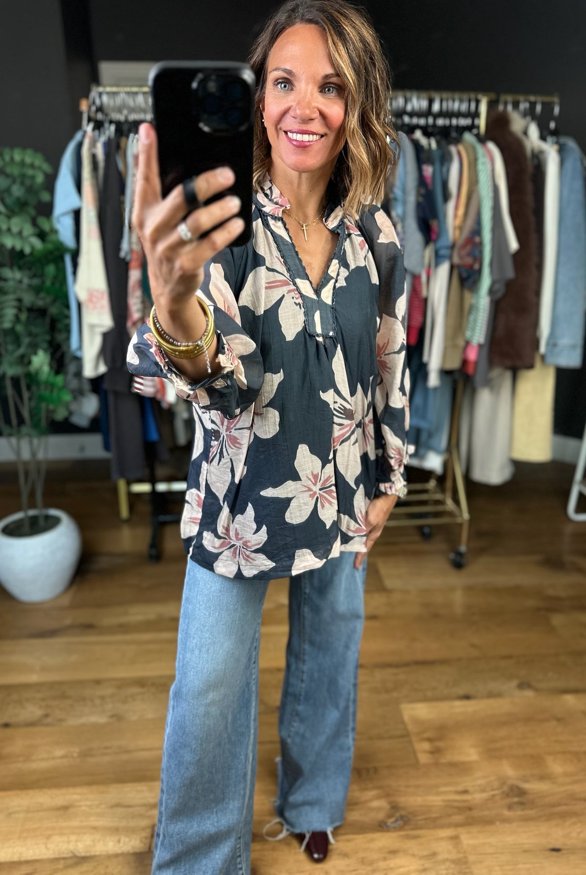 In No Time Floral Top-Long Sleeves-Umgee-Anna Kaytes Boutique, Women's Fashion Boutique in Grinnell, Iowa