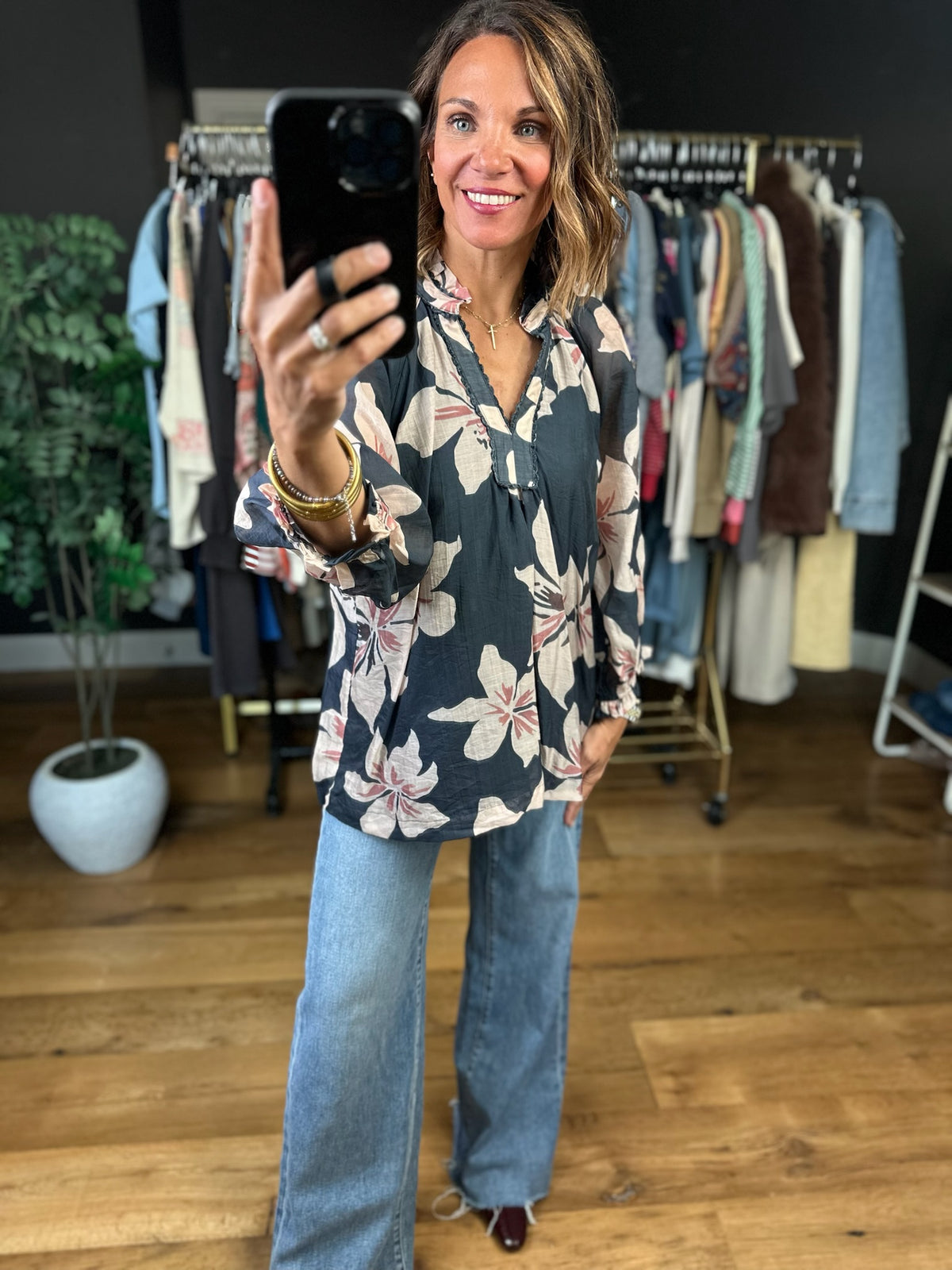 In No Time Floral Top-Long Sleeves-Umgee-Anna Kaytes Boutique, Women's Fashion Boutique in Grinnell, Iowa