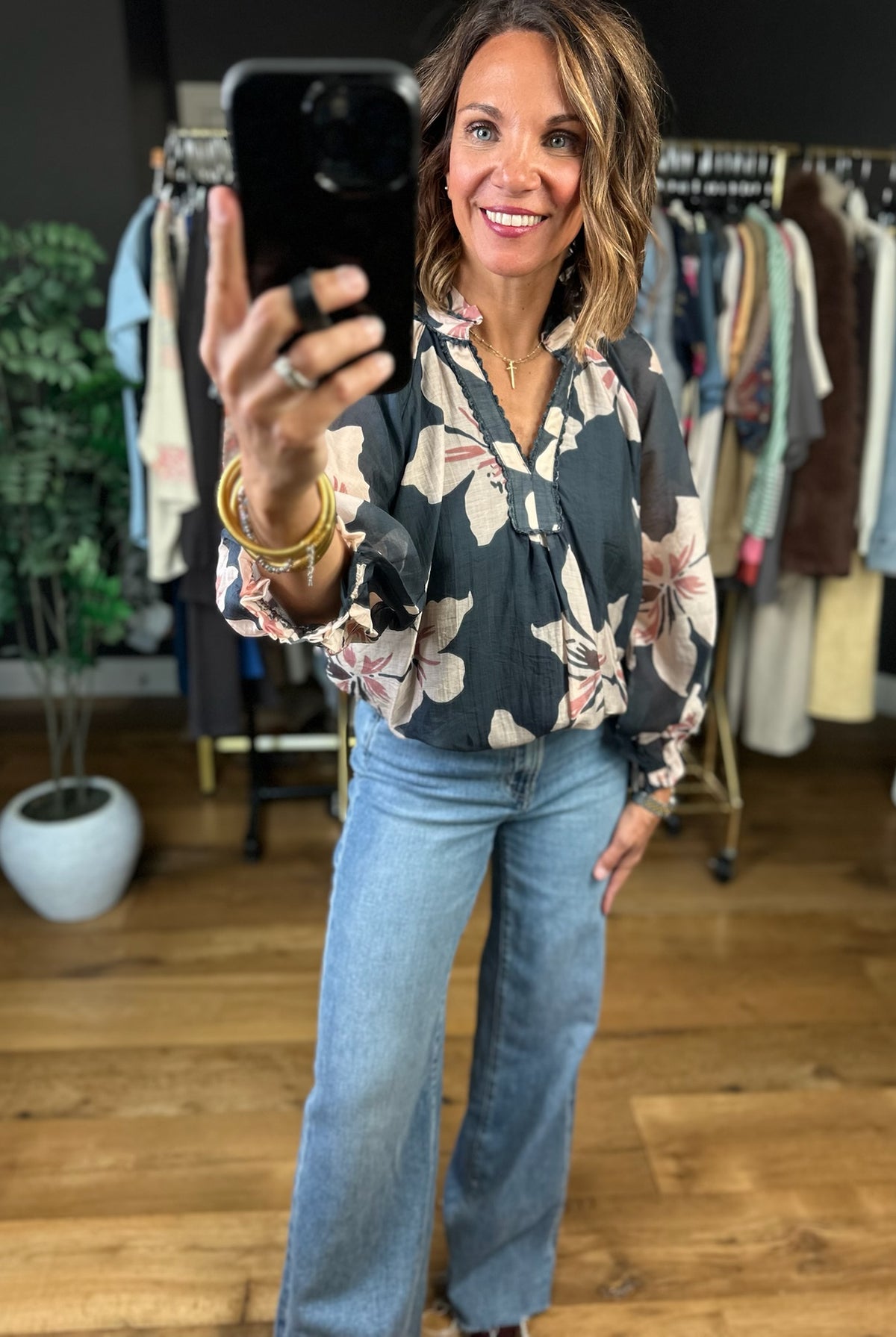 In No Time Floral Top-Long Sleeves-Umgee-Anna Kaytes Boutique, Women's Fashion Boutique in Grinnell, Iowa