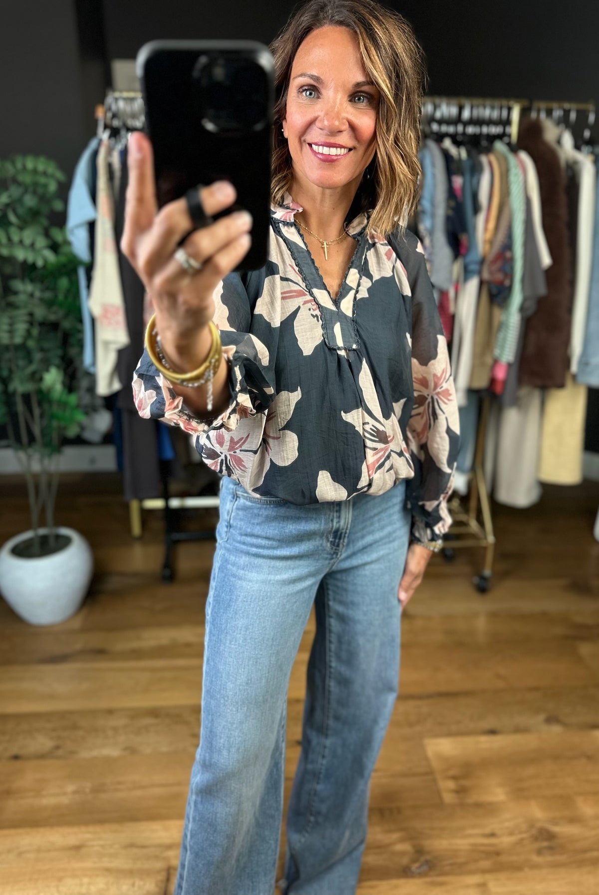 In No Time Floral Top-Long Sleeves-Umgee-Anna Kaytes Boutique, Women's Fashion Boutique in Grinnell, Iowa