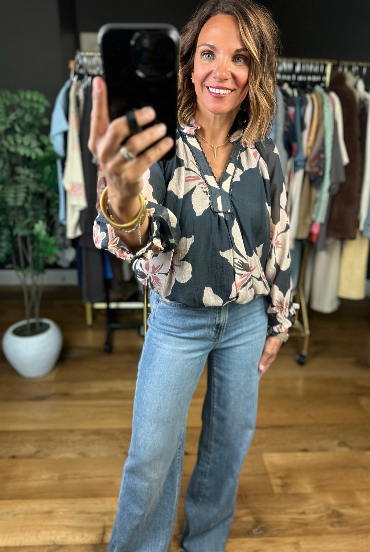 In No Time Floral Top-Long Sleeves-Umgee-Anna Kaytes Boutique, Women's Fashion Boutique in Grinnell, Iowa