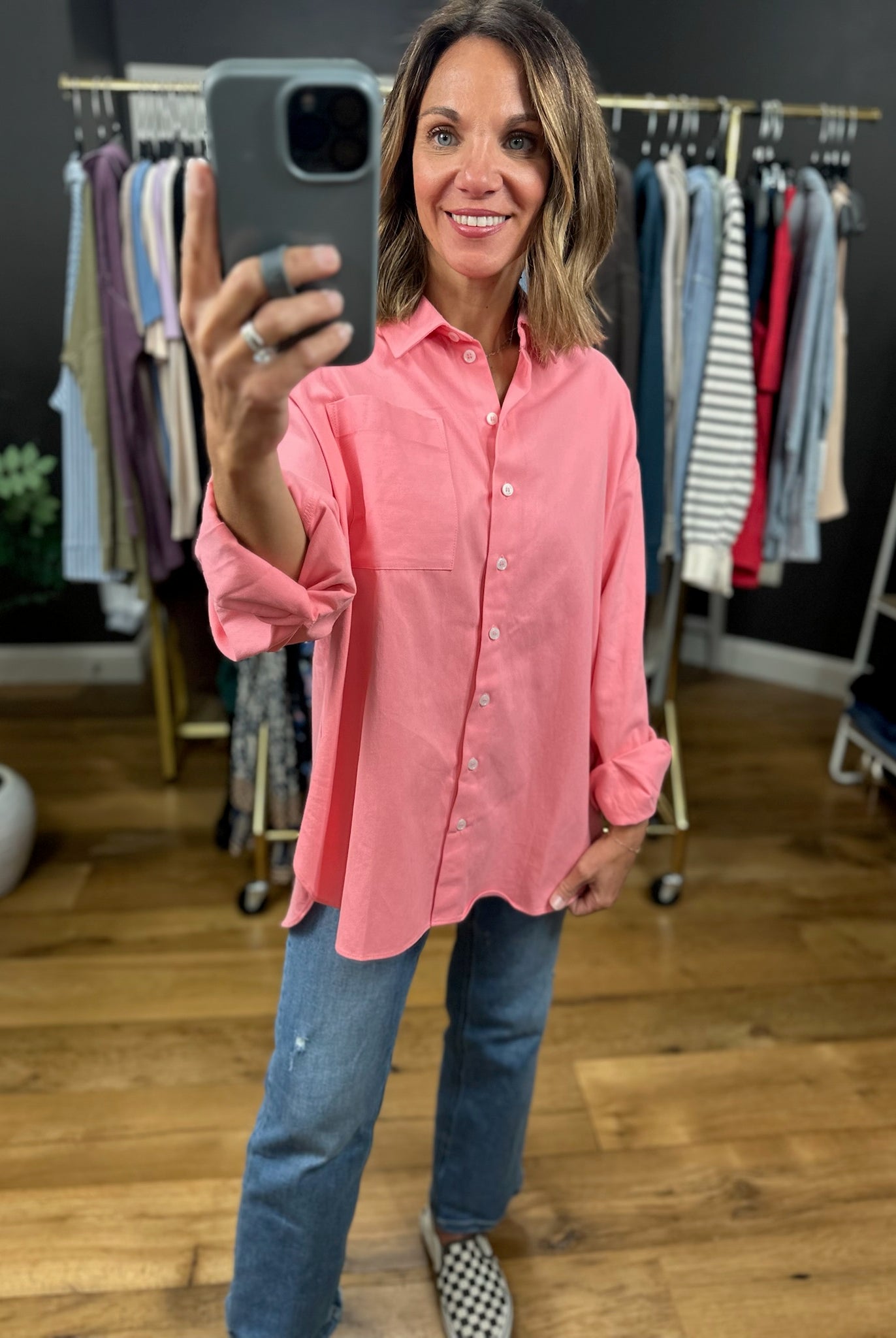 Side Note Oversized Button-Down-Long Sleeves-Wishlist-Anna Kaytes Boutique, Women's Fashion Boutique in Grinnell, Iowa