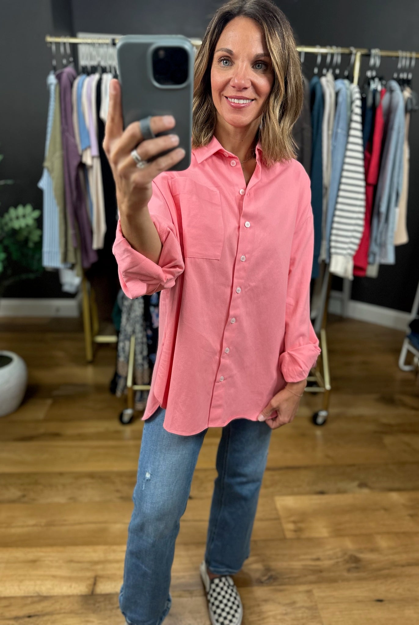 Side Note Oversized Button-Down-Long Sleeves-Wishlist-Anna Kaytes Boutique, Women's Fashion Boutique in Grinnell, Iowa