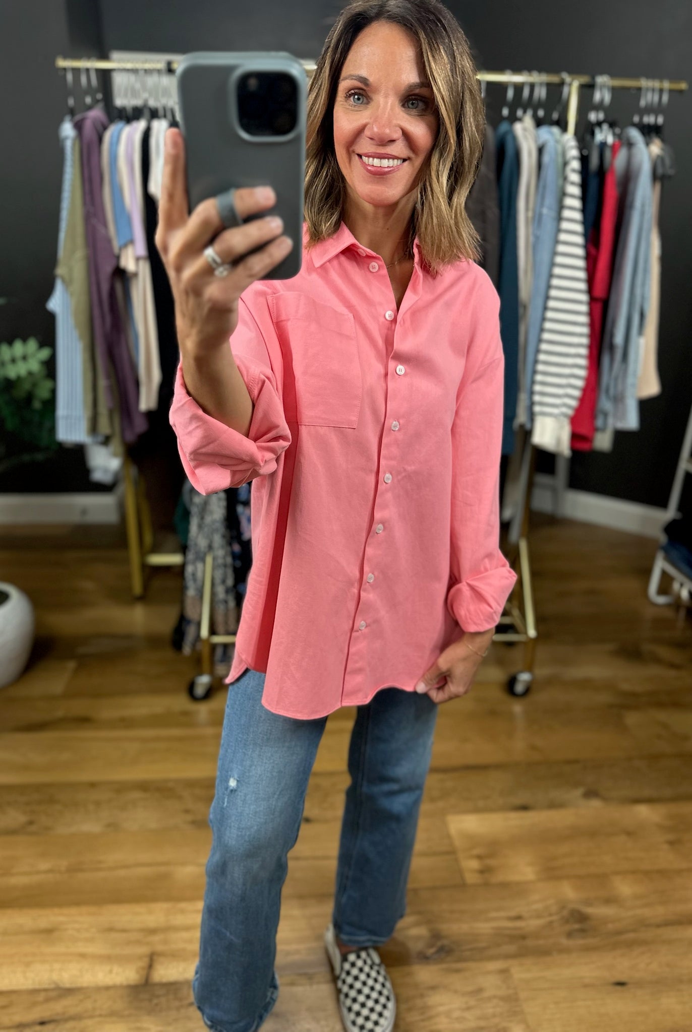 Side Note Oversized Button-Down-Long Sleeves-Wishlist-Anna Kaytes Boutique, Women's Fashion Boutique in Grinnell, Iowa