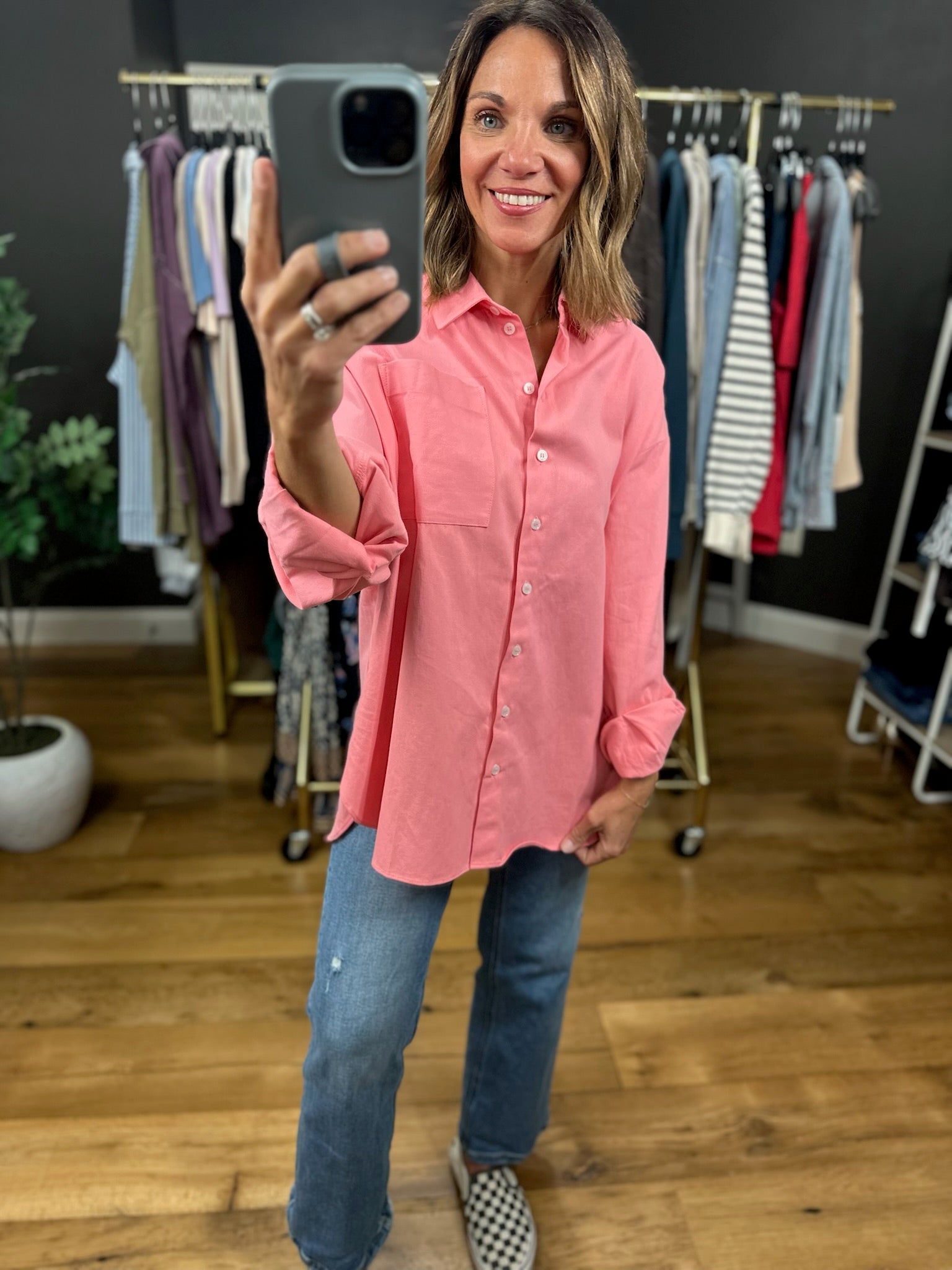 Side Note Oversized Button-Down-Long Sleeves-Wishlist-Anna Kaytes Boutique, Women's Fashion Boutique in Grinnell, Iowa