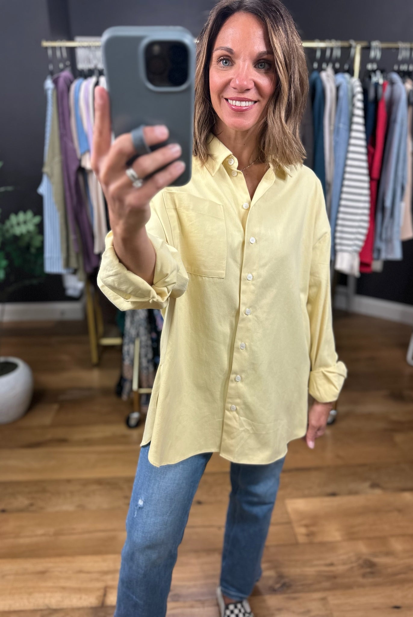 Side Note Oversized Button-Down-Long Sleeves-Wishlist-Anna Kaytes Boutique, Women's Fashion Boutique in Grinnell, Iowa