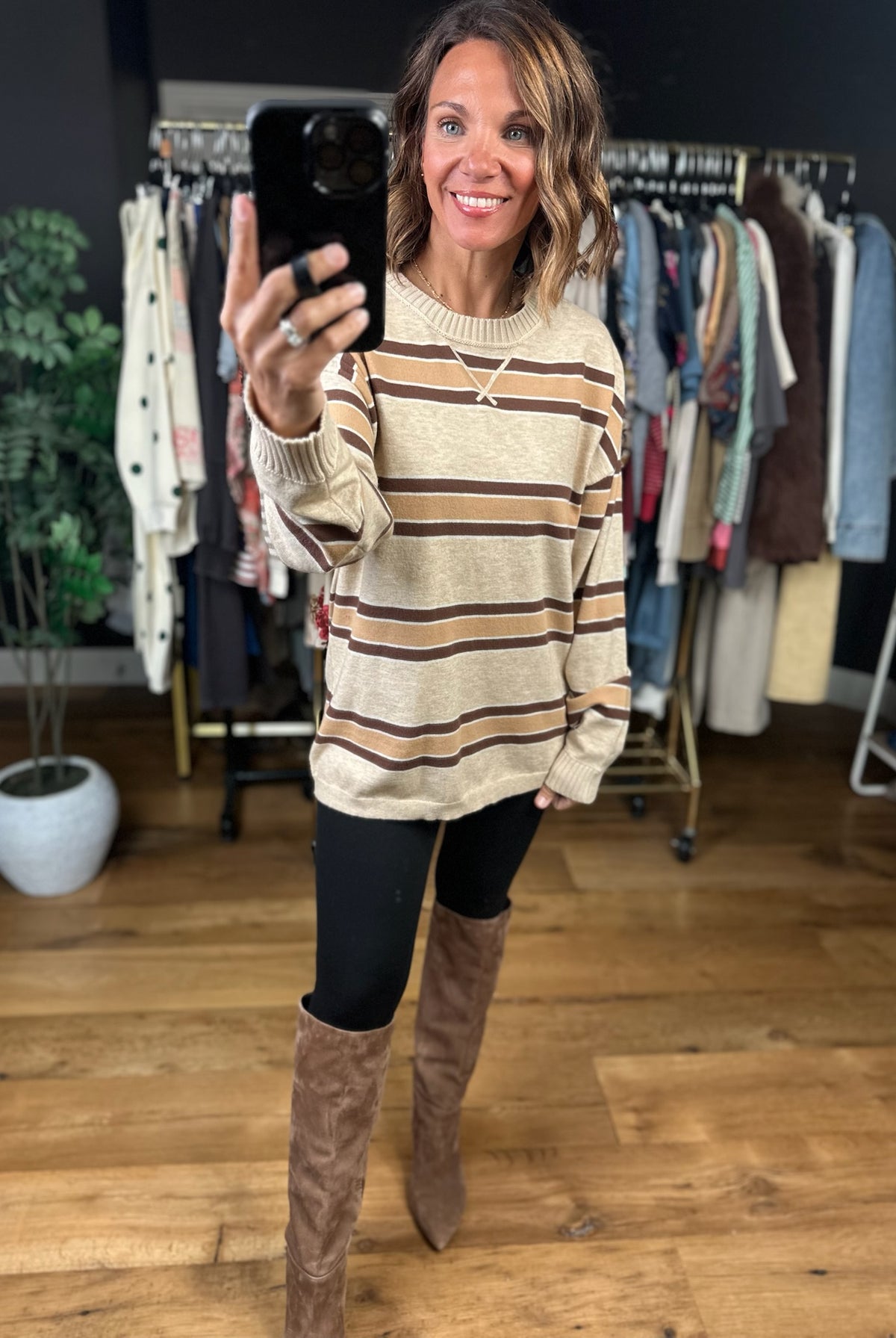 Weekends Away Striped Knit-Sweaters-Very J-Anna Kaytes Boutique, Women's Fashion Boutique in Grinnell, Iowa