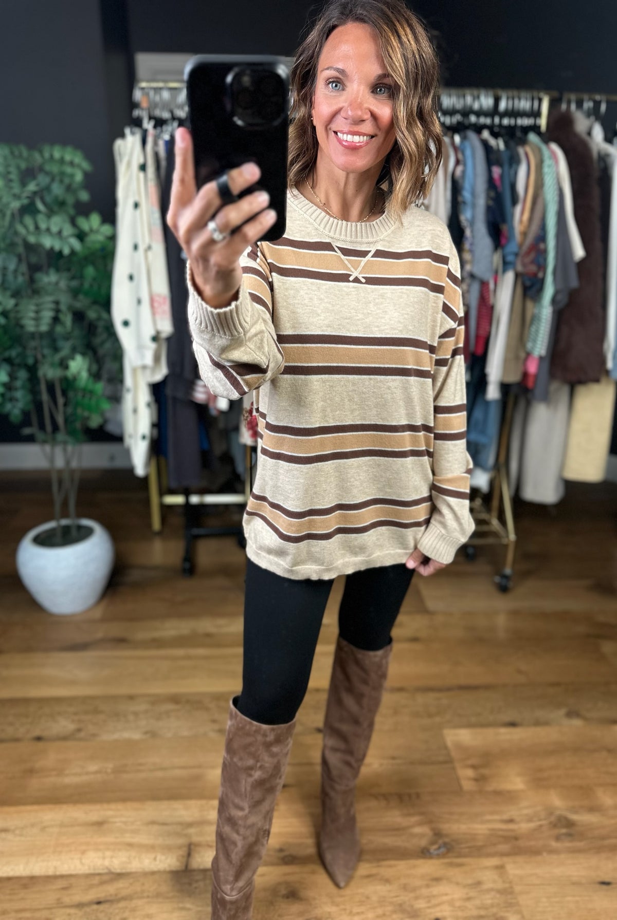 Weekends Away Striped Knit-Sweaters-Very J-Anna Kaytes Boutique, Women's Fashion Boutique in Grinnell, Iowa