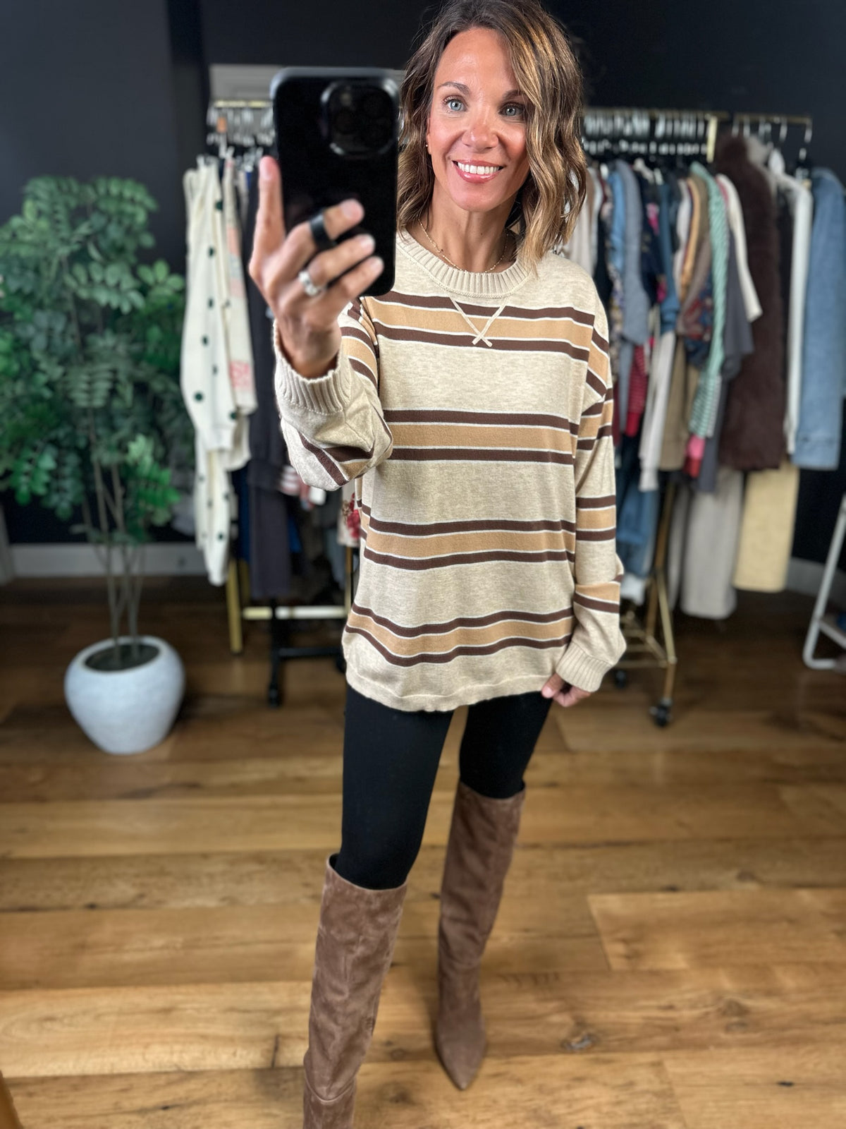 Weekends Away Striped Knit-Sweaters-Very J-Anna Kaytes Boutique, Women's Fashion Boutique in Grinnell, Iowa