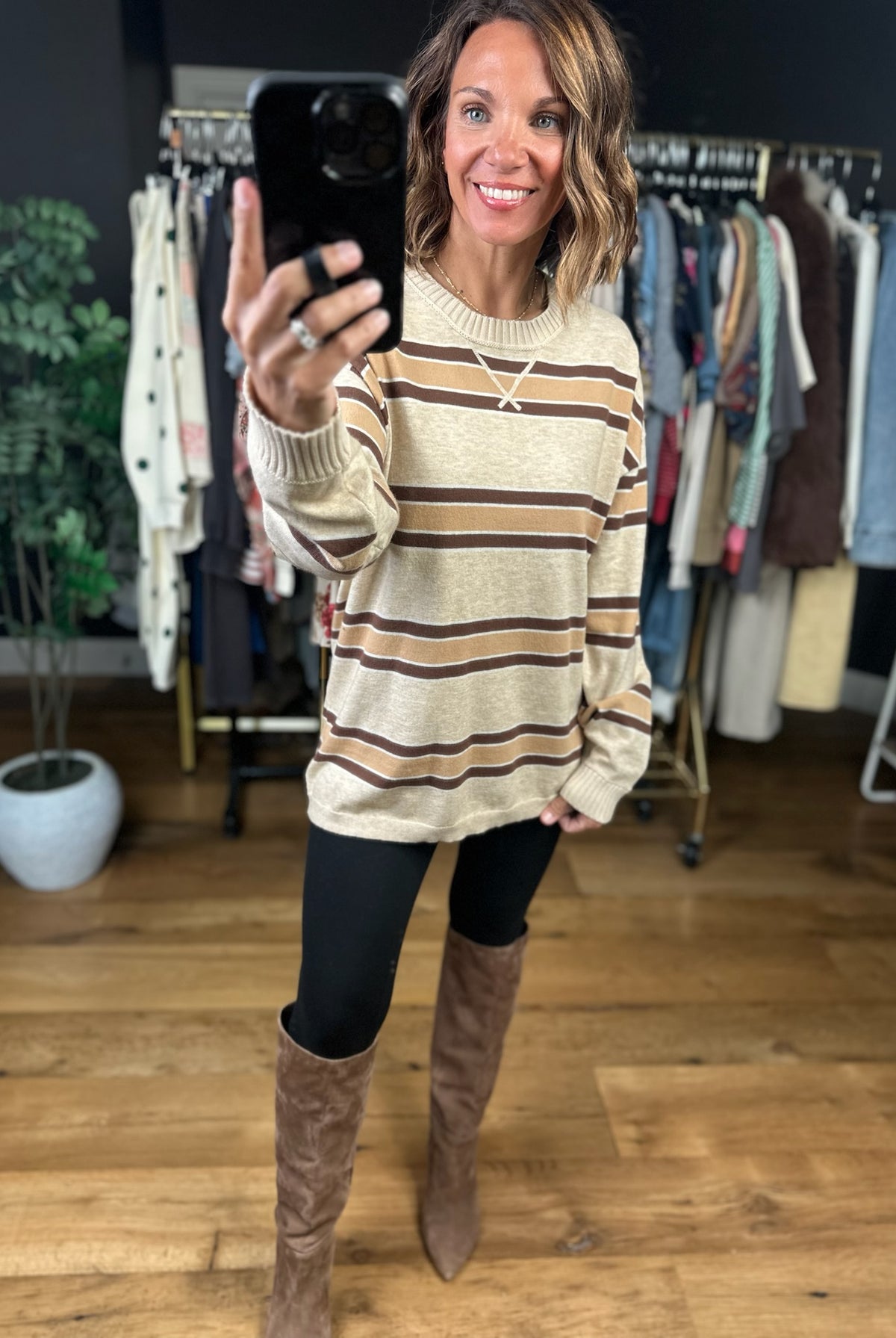 Weekends Away Striped Knit-Sweaters-Very J-Anna Kaytes Boutique, Women's Fashion Boutique in Grinnell, Iowa