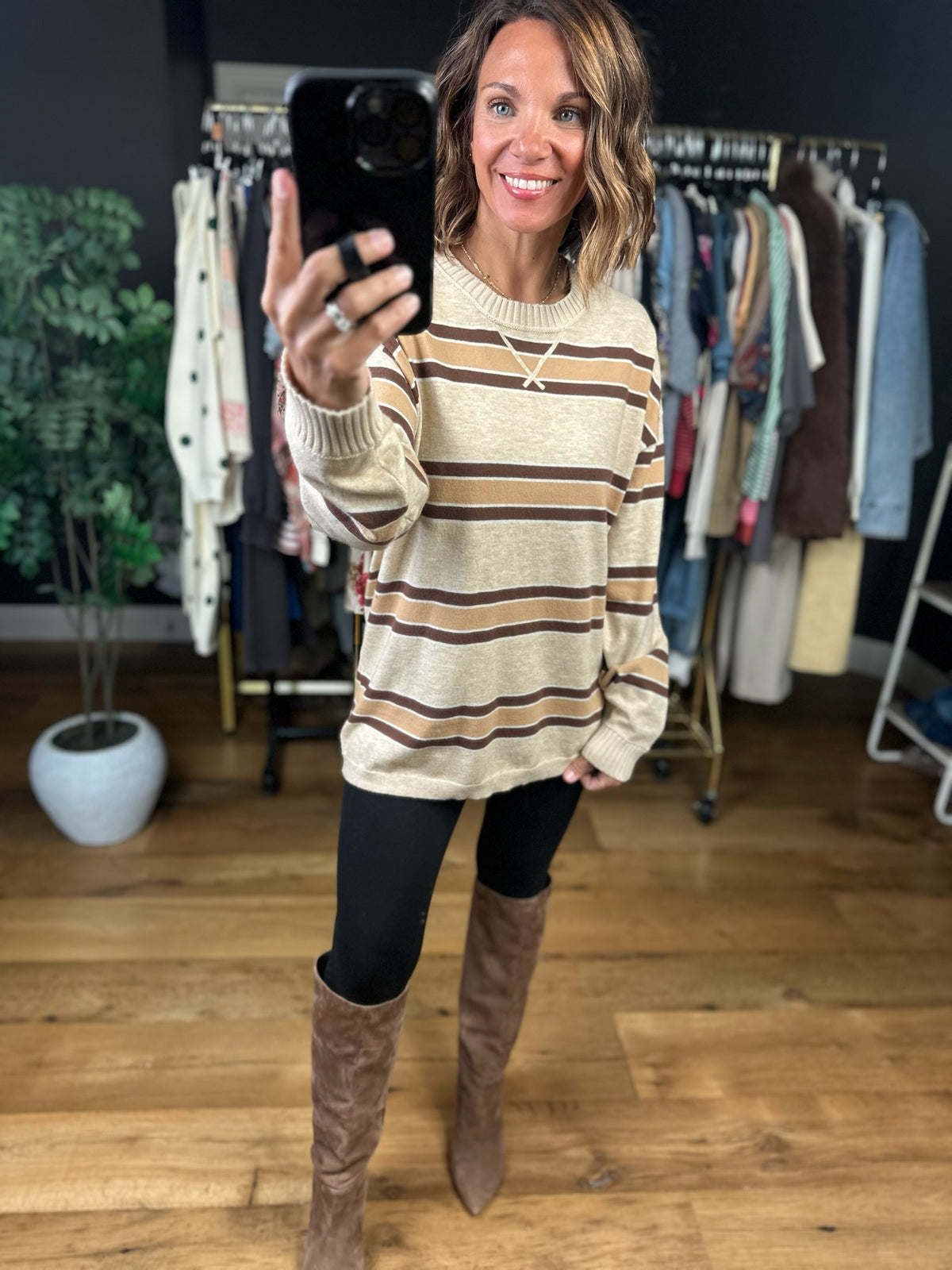 Weekends Away Striped Knit-Sweaters-Very J-Anna Kaytes Boutique, Women's Fashion Boutique in Grinnell, Iowa