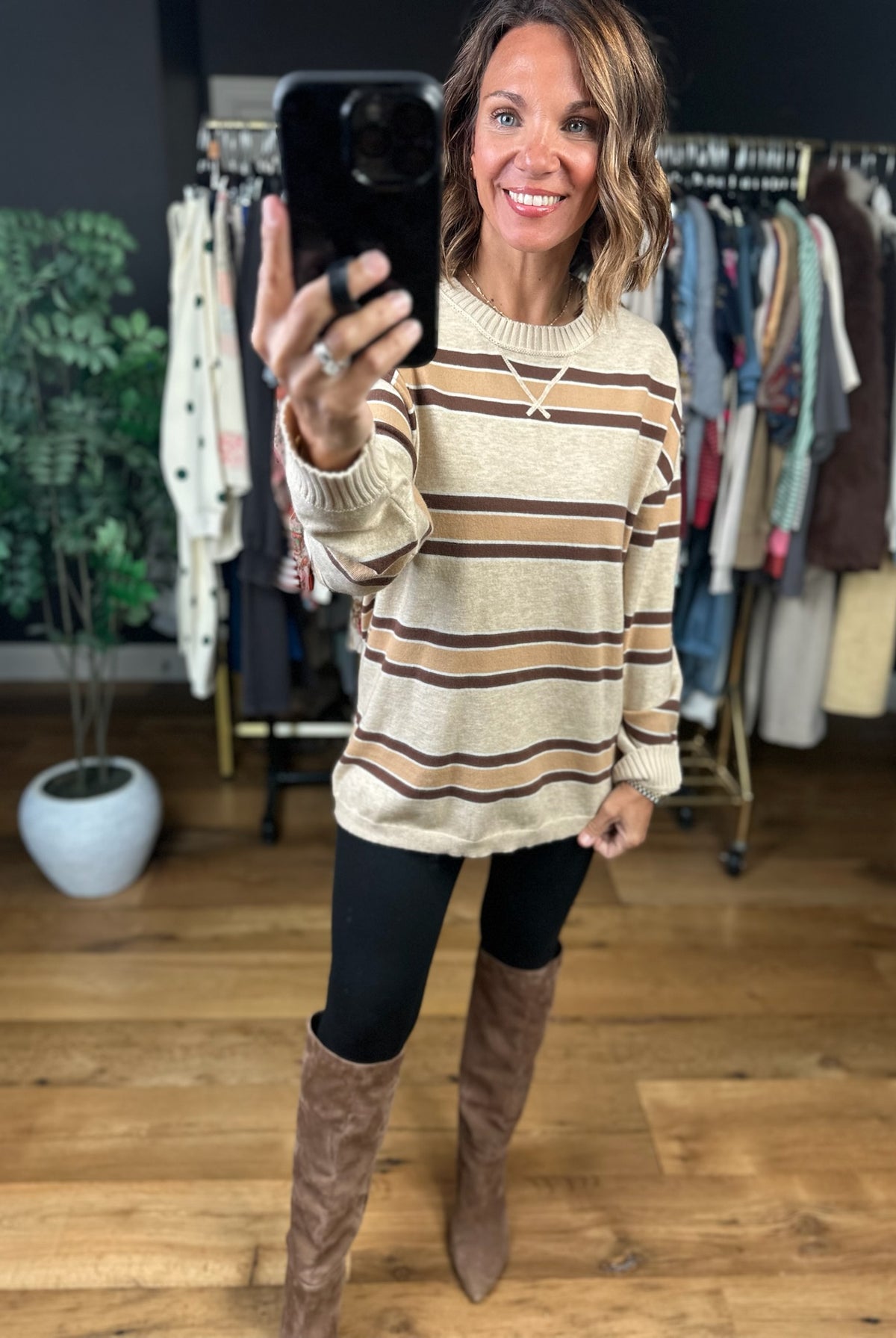 Weekends Away Striped Knit-Sweaters-Very J-Anna Kaytes Boutique, Women's Fashion Boutique in Grinnell, Iowa