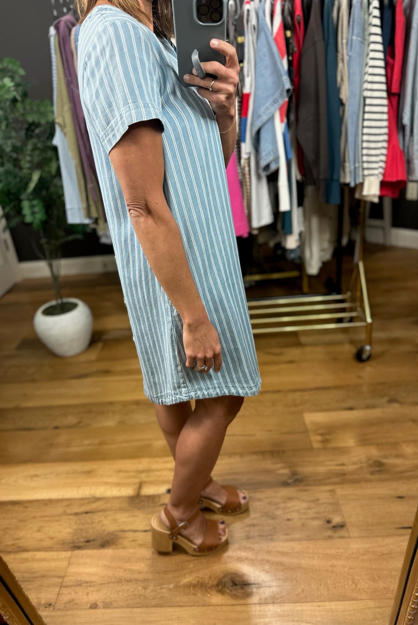 Where I'm At Striped Chambray Dress-Dresses-Blu Pepper-Anna Kaytes Boutique, Women's Fashion Boutique in Grinnell, Iowa