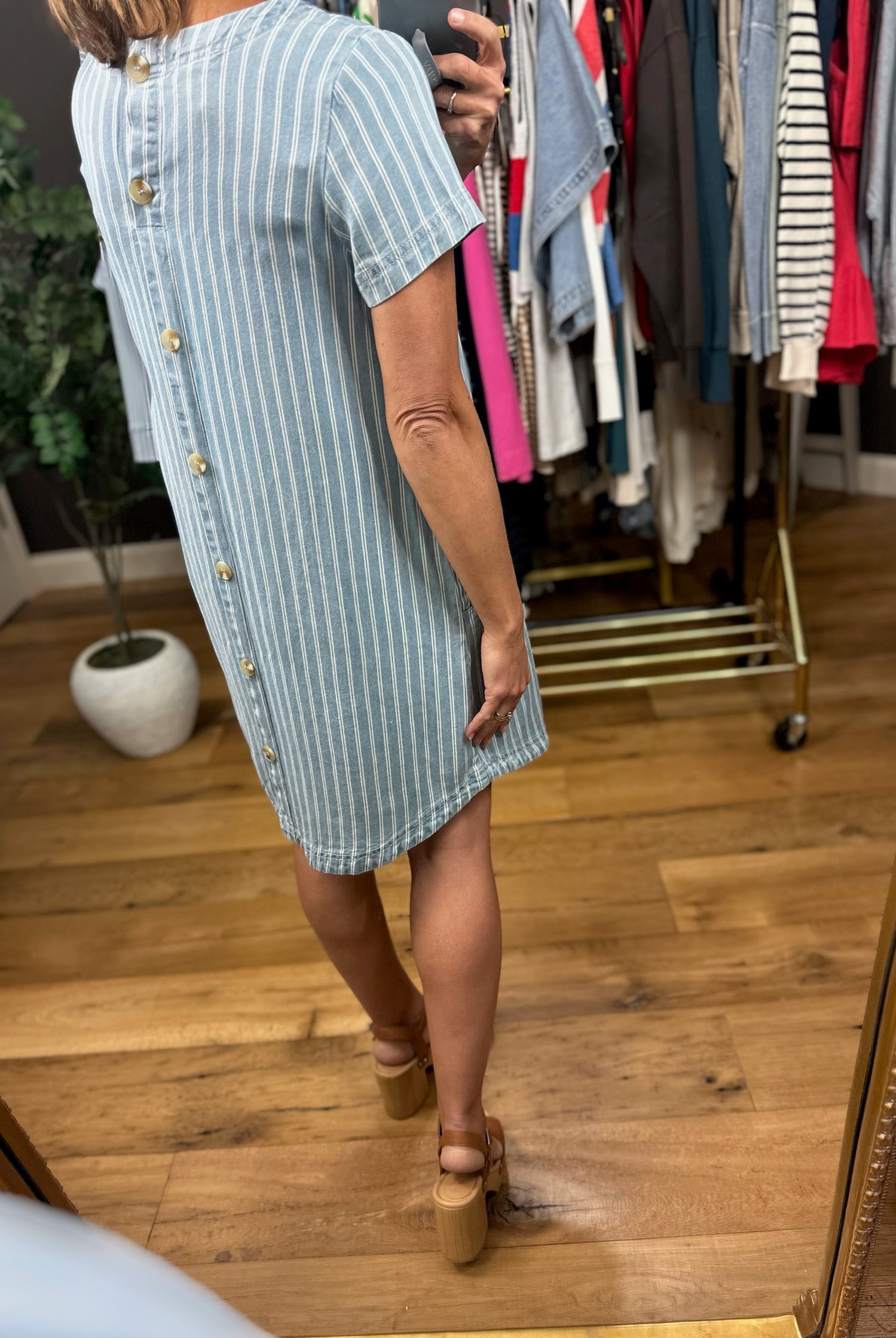 Where I'm At Striped Chambray Dress-Dresses-Blu Pepper-Anna Kaytes Boutique, Women's Fashion Boutique in Grinnell, Iowa