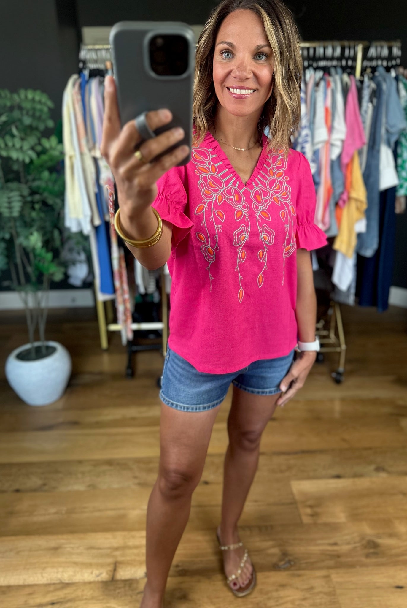Make Things Special Embroidered Top-Short Sleeves-voy-Anna Kaytes Boutique, Women's Fashion Boutique in Grinnell, Iowa