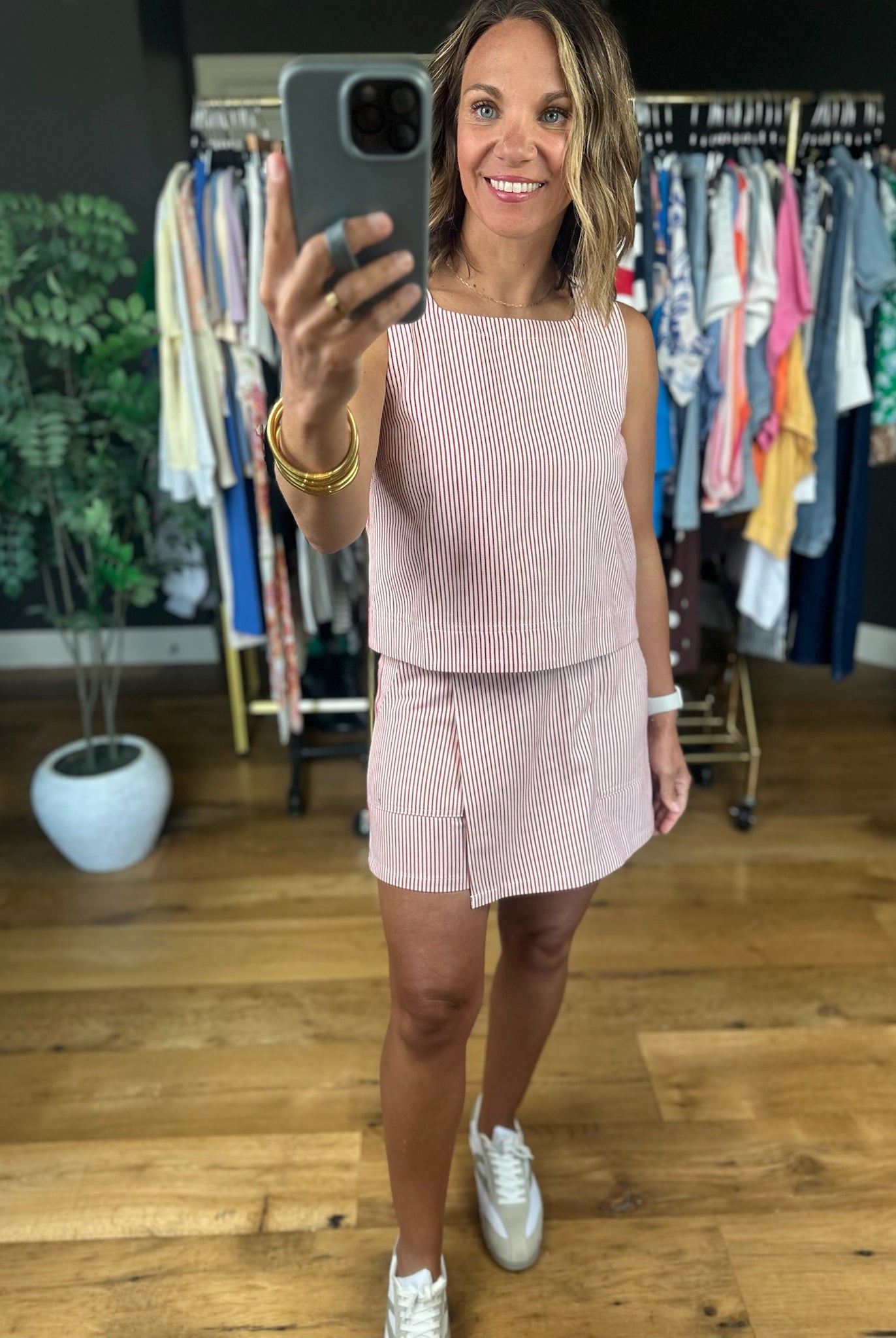 She's So Sweet Striped Skort Set-Two Piece Set-Entro-Anna Kaytes Boutique, Women's Fashion Boutique in Grinnell, Iowa