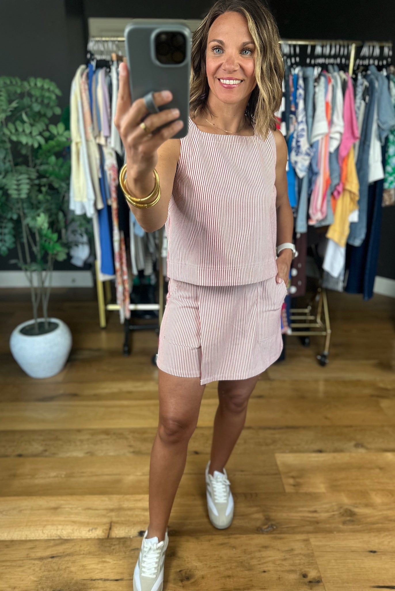 She's So Sweet Striped Skort Set-Two Piece Set-Entro-Anna Kaytes Boutique, Women's Fashion Boutique in Grinnell, Iowa