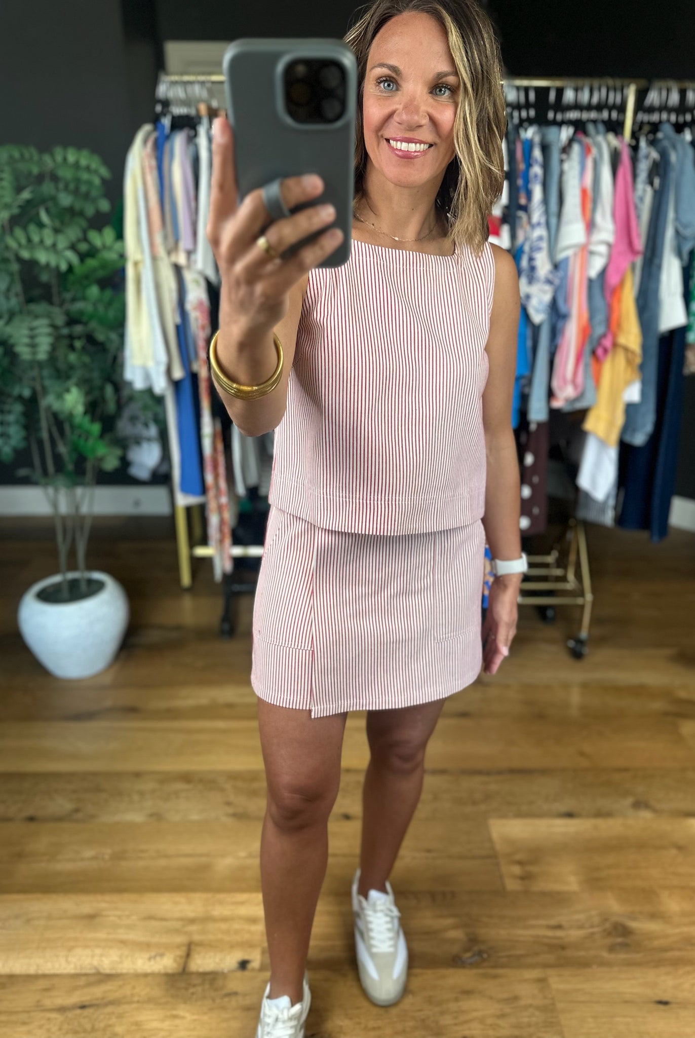 She's So Sweet Striped Skort Set-Two Piece Set-Entro-Anna Kaytes Boutique, Women's Fashion Boutique in Grinnell, Iowa
