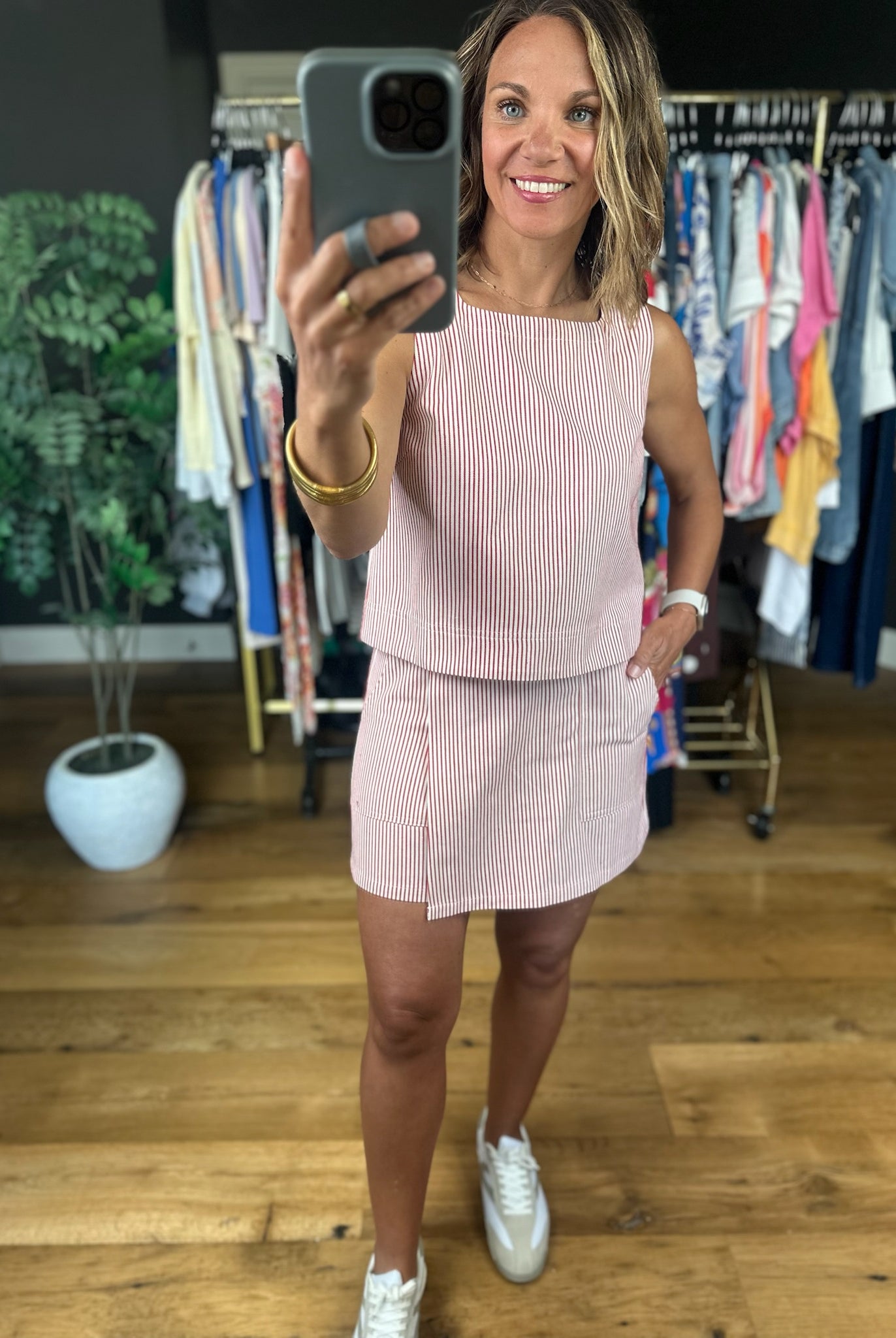 She's So Sweet Striped Skort Set-Two Piece Set-Entro-Anna Kaytes Boutique, Women's Fashion Boutique in Grinnell, Iowa