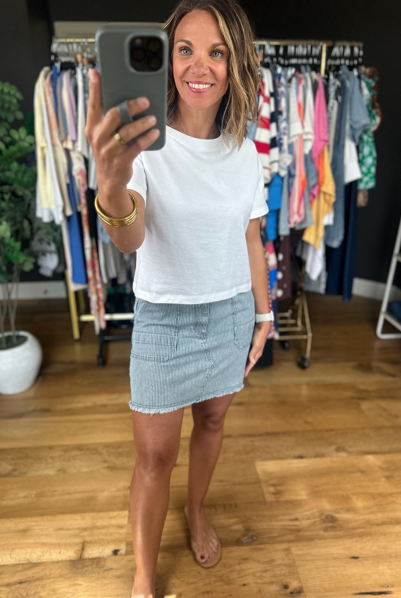 On The Other Side Striped Denim Mini Skirt-Skirts-Very J-Anna Kaytes Boutique, Women's Fashion Boutique in Grinnell, Iowa