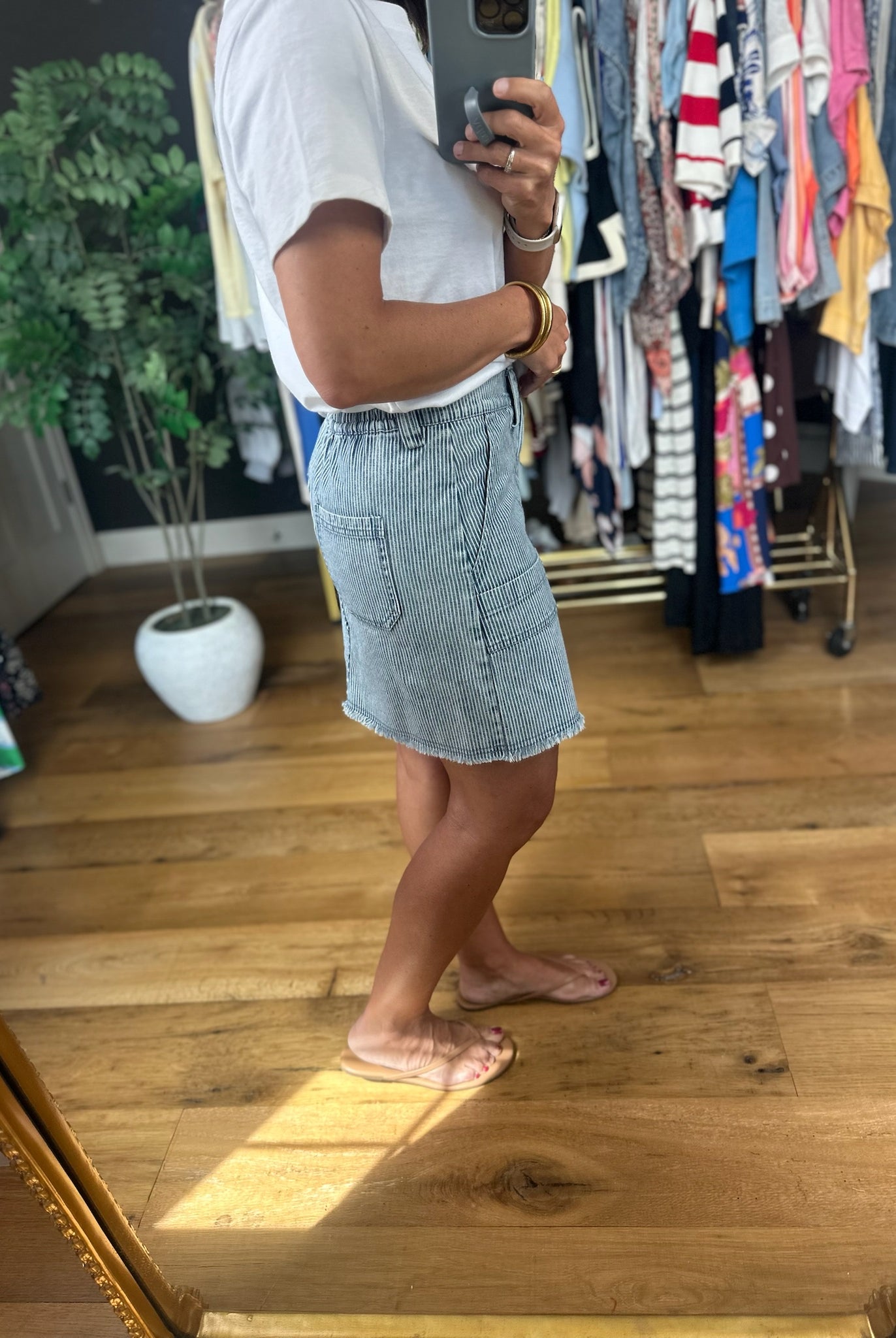 On The Other Side Striped Denim Mini Skirt-Skirts-Very J-Anna Kaytes Boutique, Women's Fashion Boutique in Grinnell, Iowa