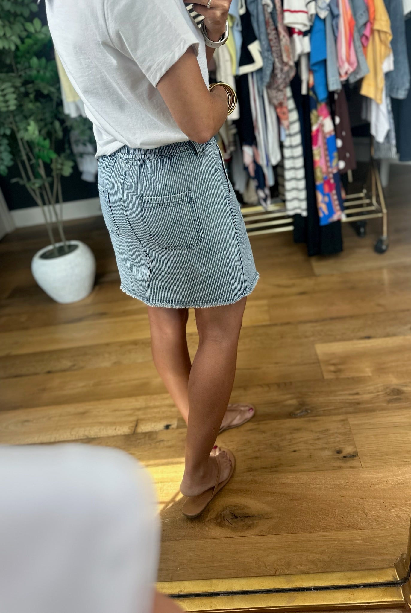 On The Other Side Striped Denim Mini Skirt-Skirts-Very J-Anna Kaytes Boutique, Women's Fashion Boutique in Grinnell, Iowa