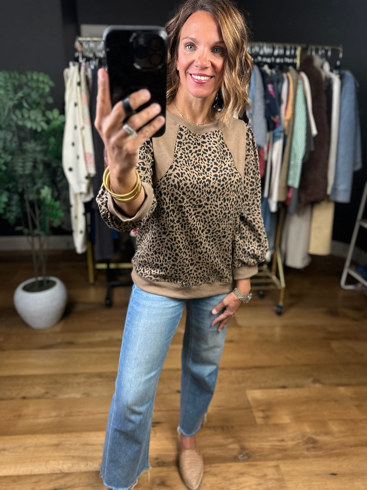 The Easy Way Animal Print Crew Top-Sweaters-Umgee-Anna Kaytes Boutique, Women's Fashion Boutique in Grinnell, Iowa