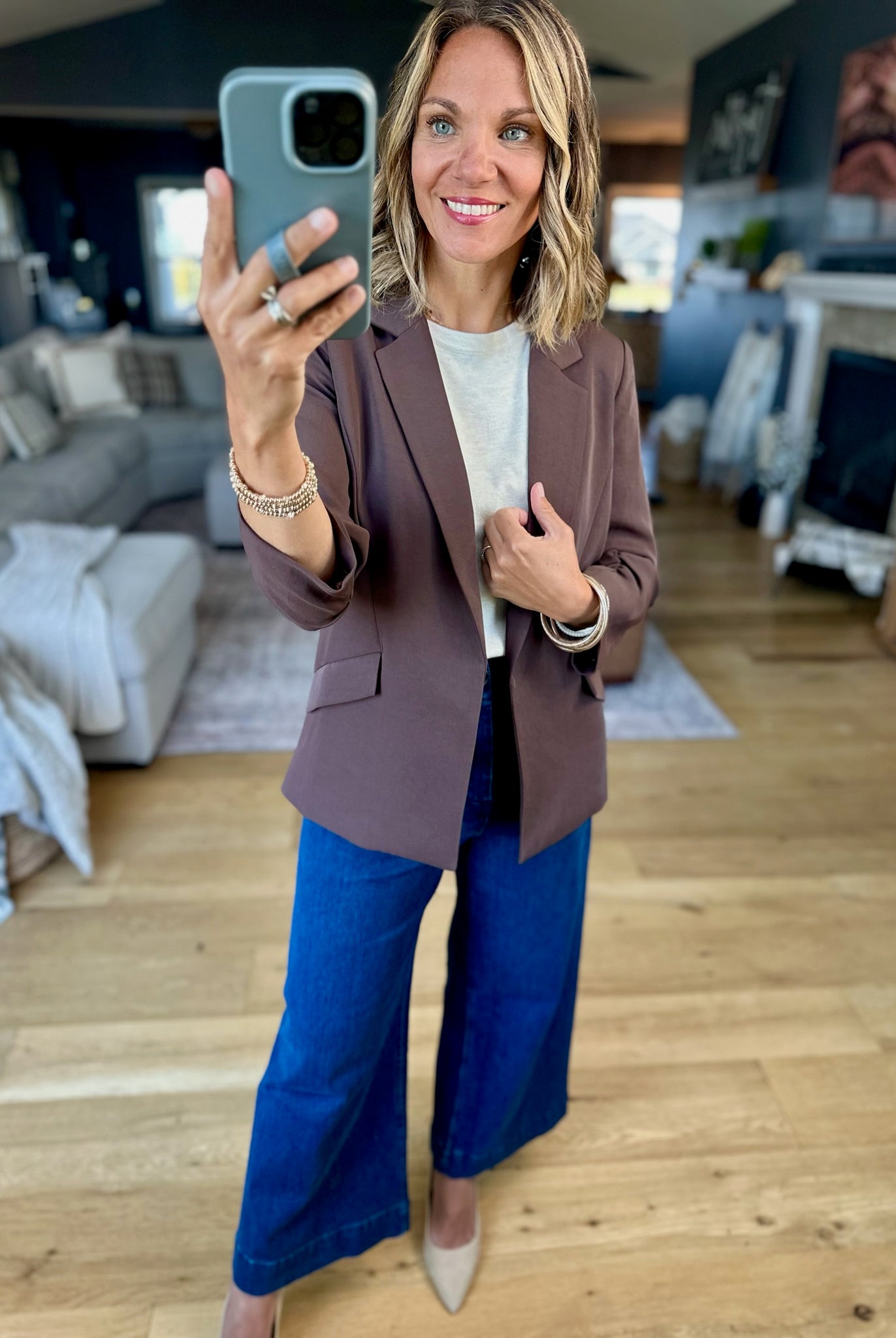 Daytime Decisions 3/4 Sleeve Blazer-Skies Are Blue-Anna Kaytes Boutique, Women's Fashion Boutique in Grinnell, Iowa