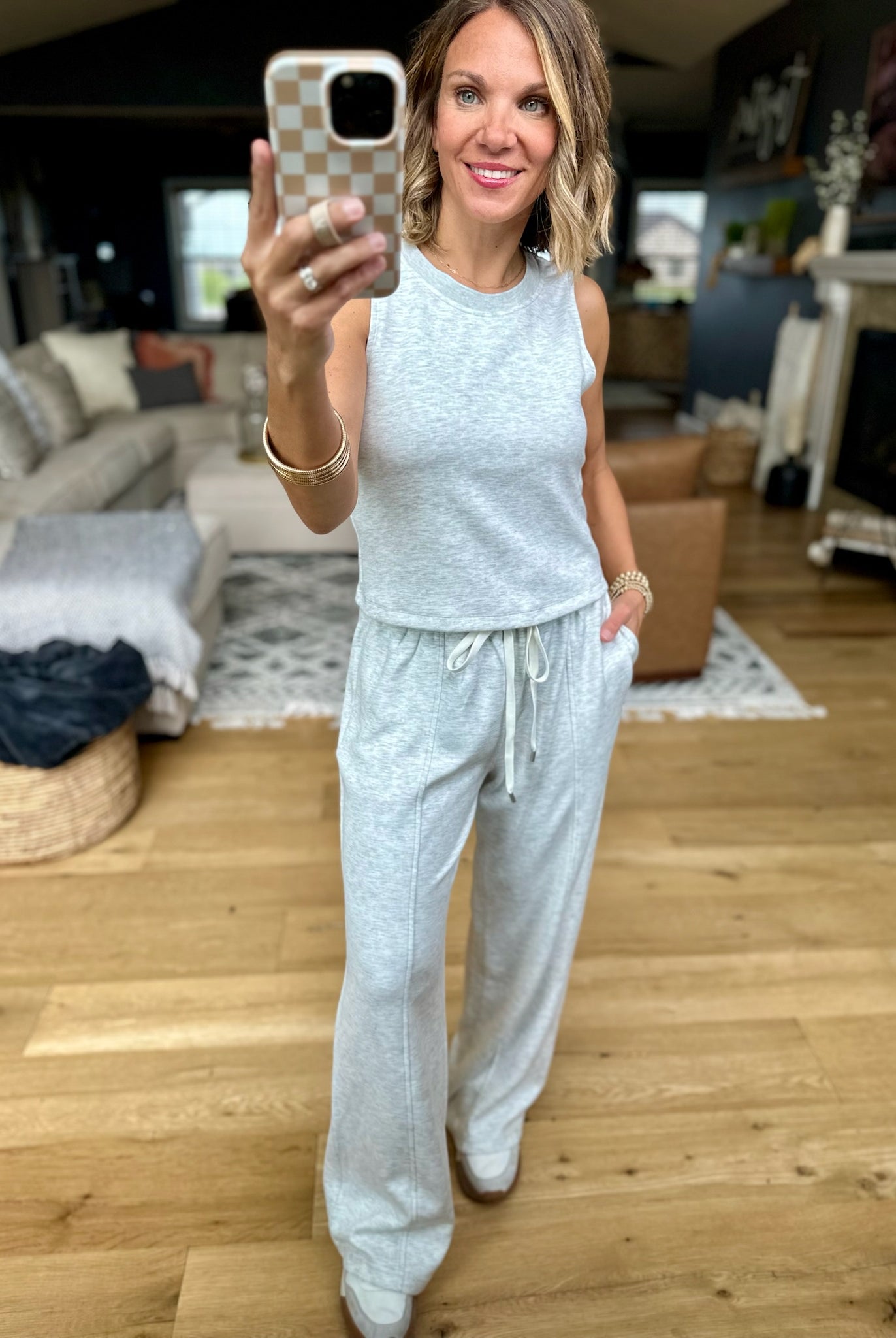 Long Time Comfort Tank+Pant Set - Heather Grey-Pants-Skies Are Blue-Anna Kaytes Boutique, Women's Fashion Boutique in Grinnell, Iowa