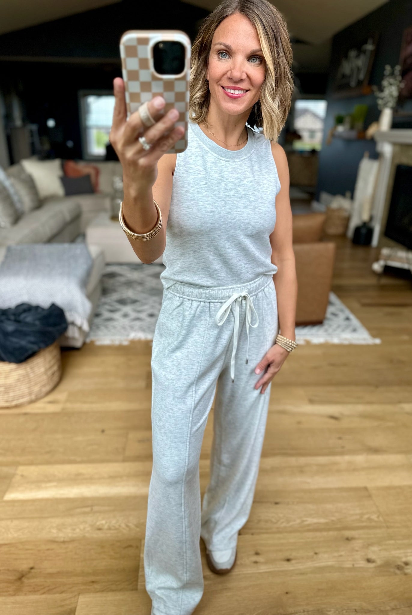 Long Time Comfort Tank+Pant Set - Heather Grey-Pants-Skies Are Blue-Anna Kaytes Boutique, Women's Fashion Boutique in Grinnell, Iowa